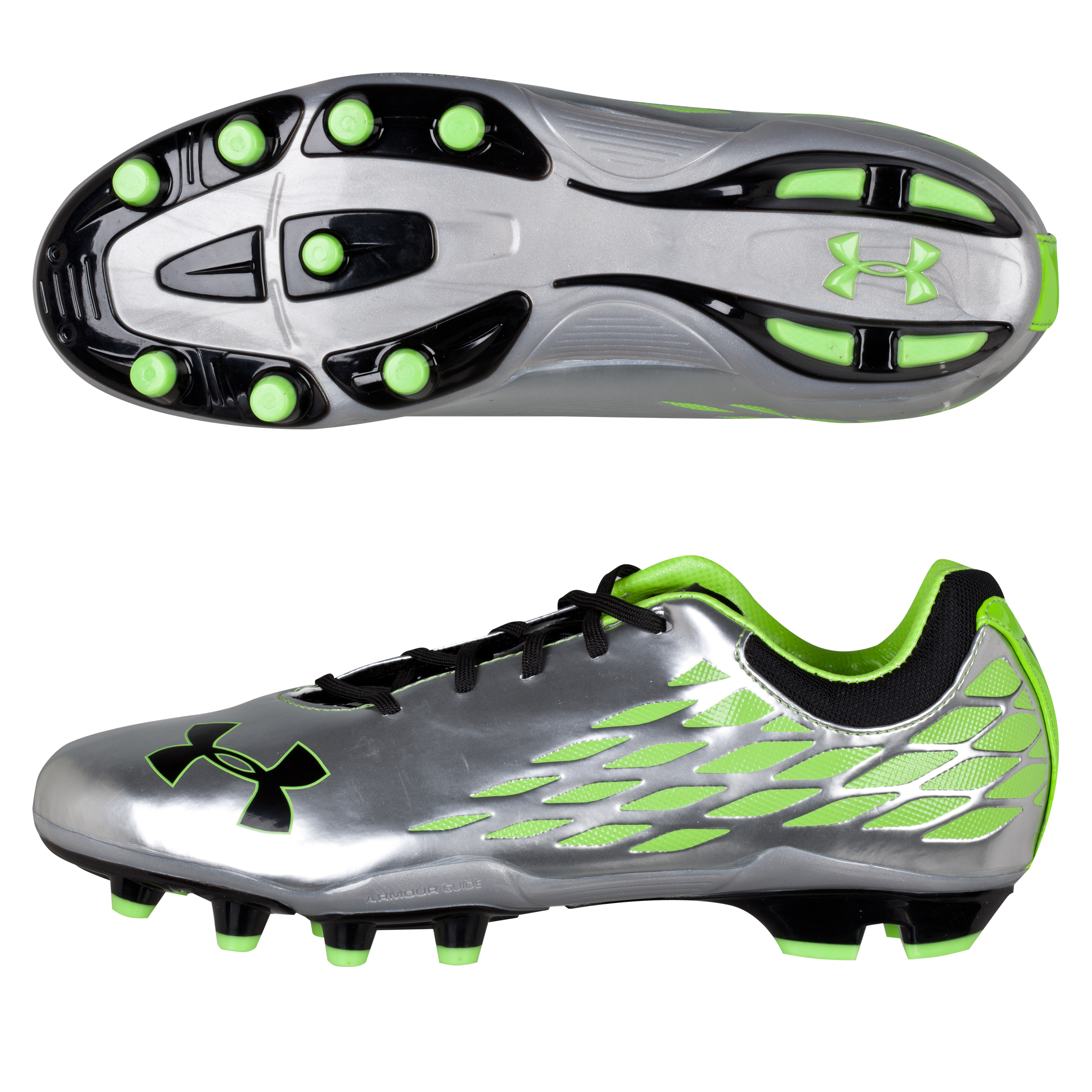 Under Armour Force II Firm Ground Football Boot - Silver/Black/Green