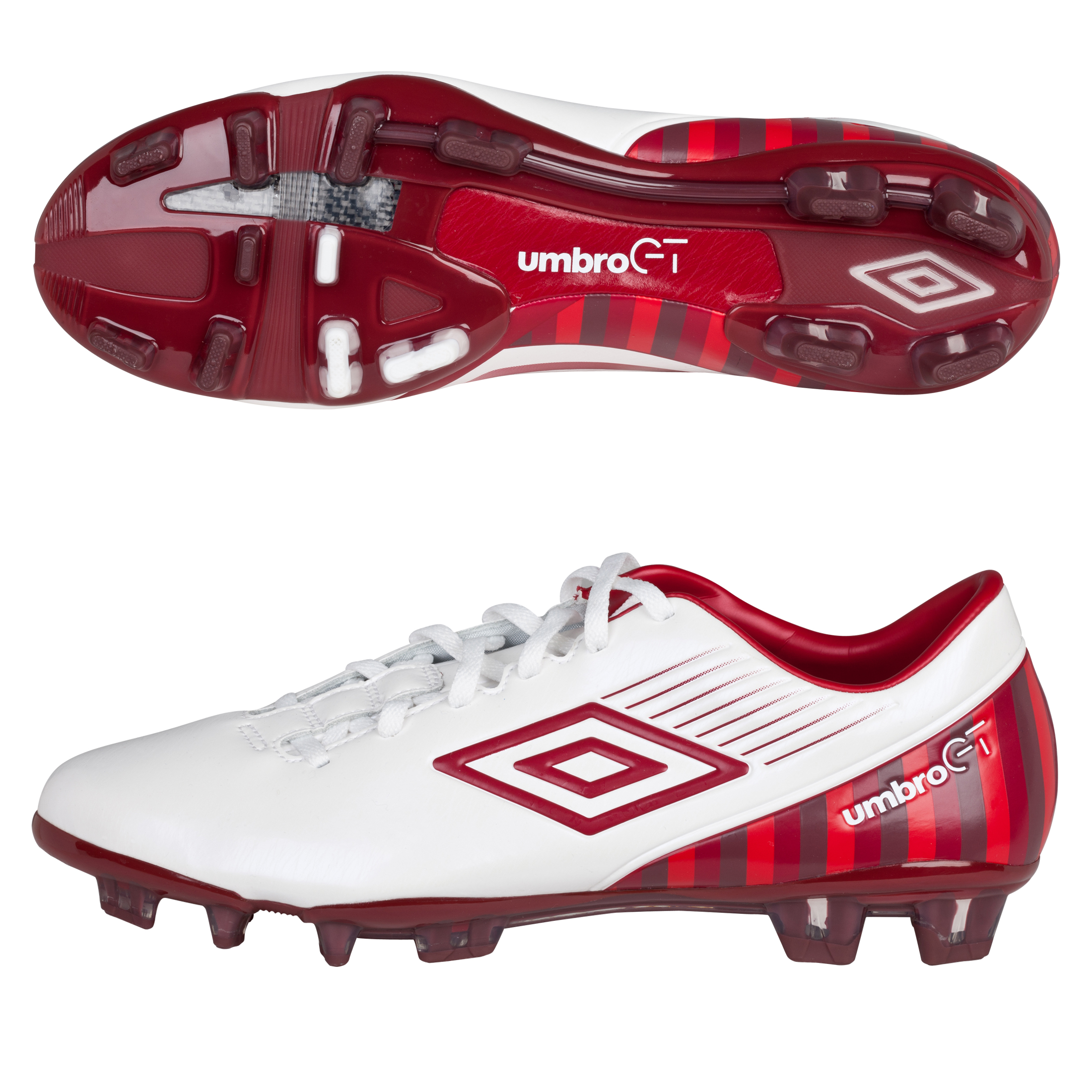 Umbro Gt 2 Pro 2012 Firm Ground Football Boots - White / Vermillion / Dark Vermillion / Deep Claret
