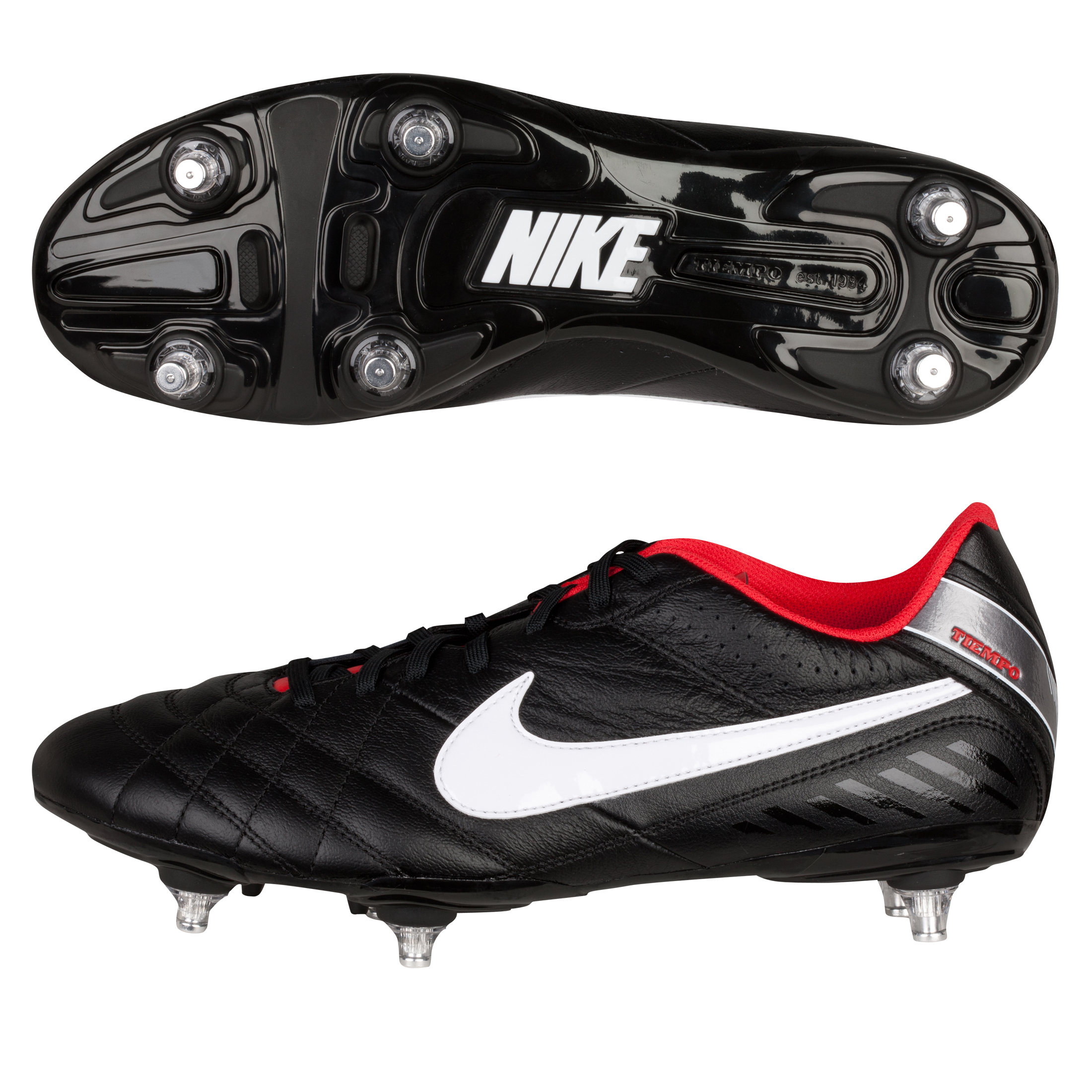 Nike Tiempo Natural IV Soft Ground Football Boots - Black/White/Challenge Red