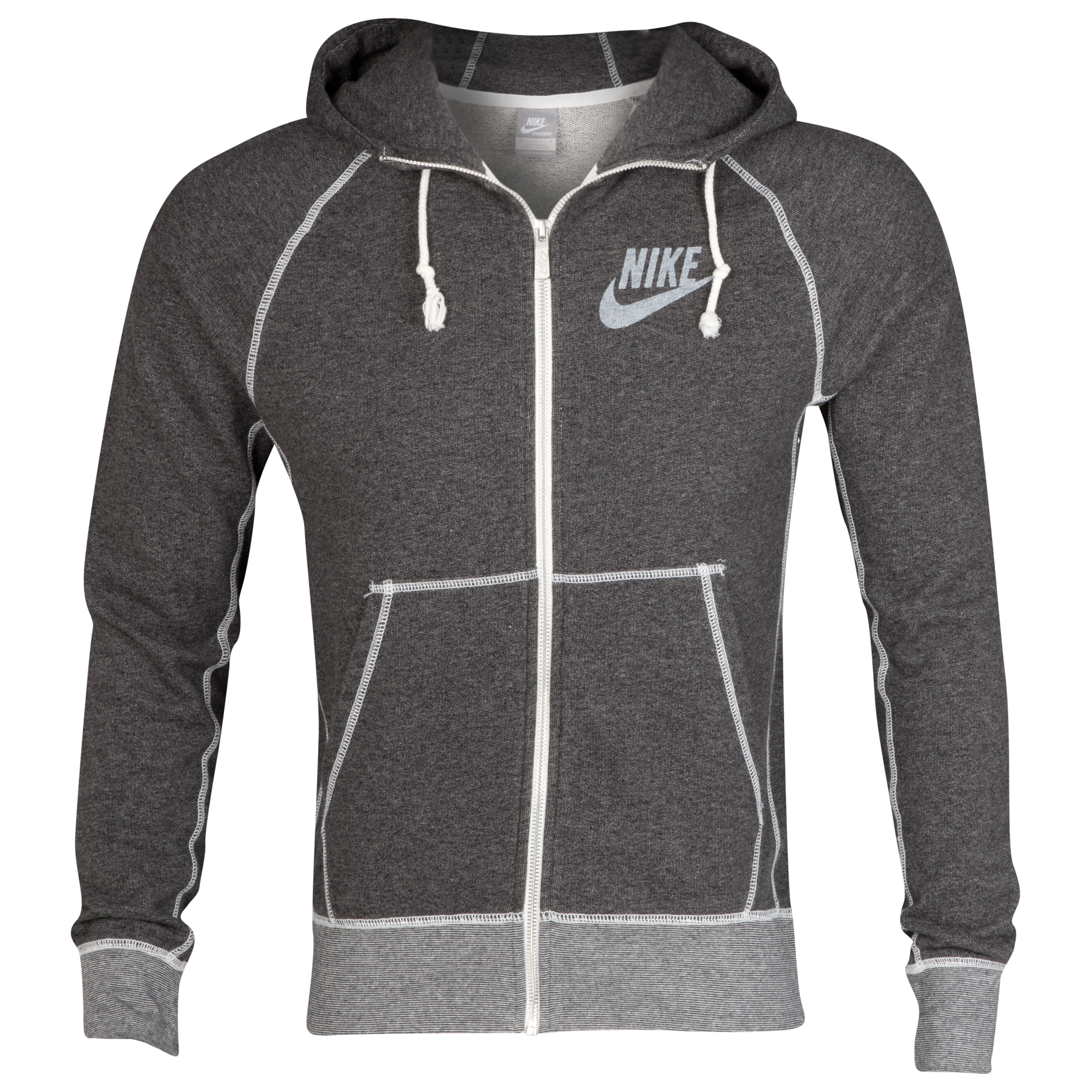 Nike AW77 Vintage Marl Logo FZ Hood - Black Heather