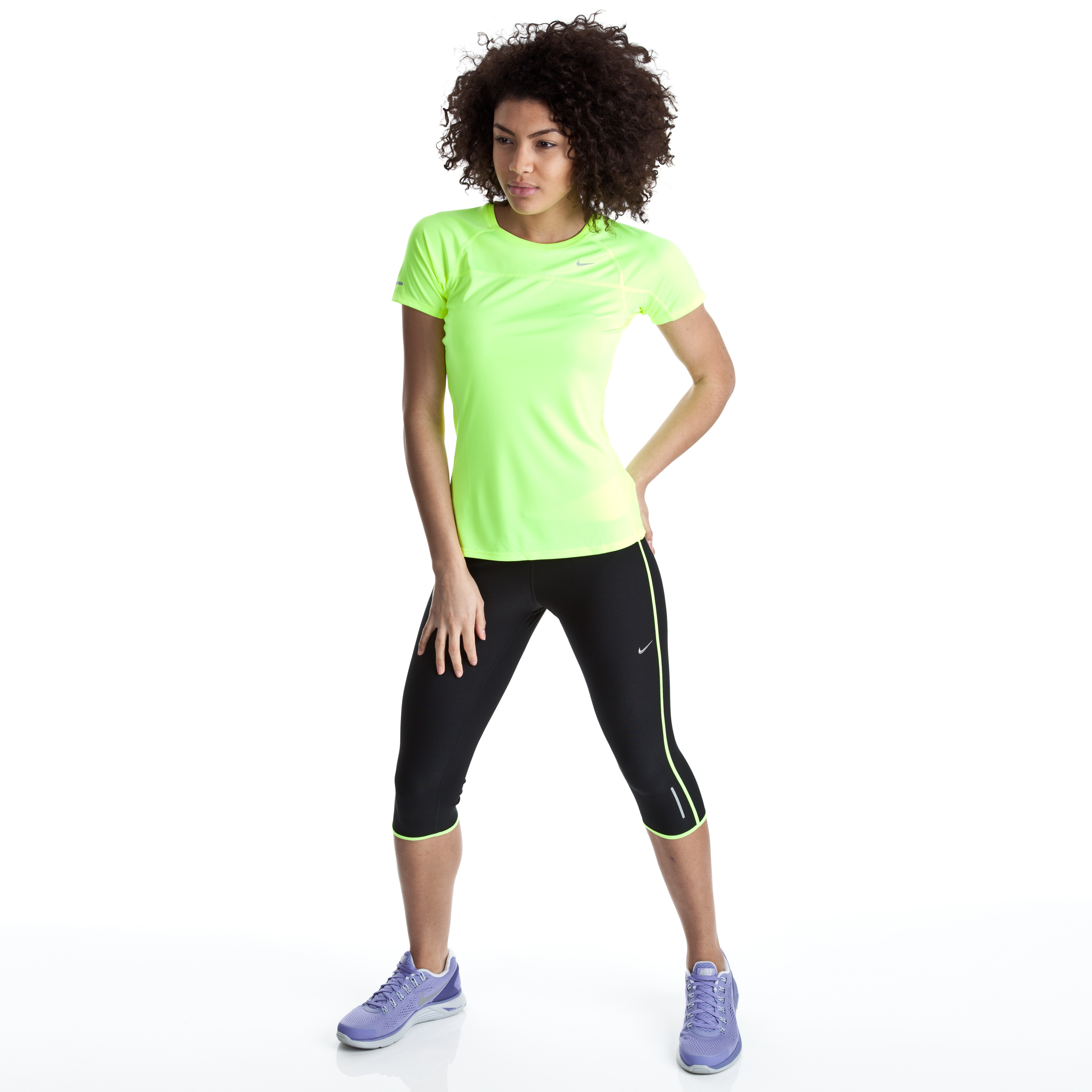 Nike Twisted Capri 3/4 Pants - Black/Night Blue/Volt/Matte Silver - Womens