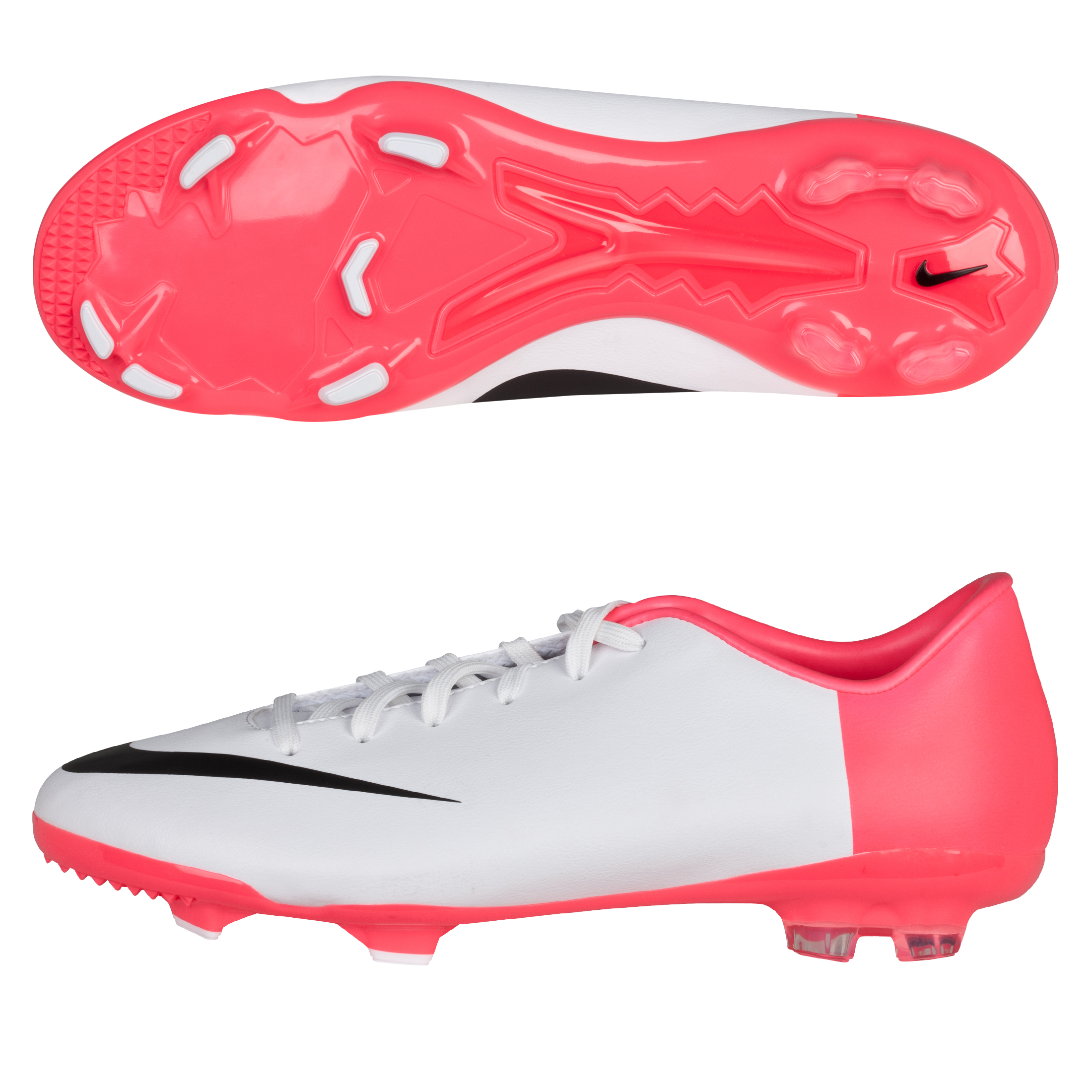 Nike Mercurial Glide III Firm Ground Football Boots - White/Black/Solar Red - Kids