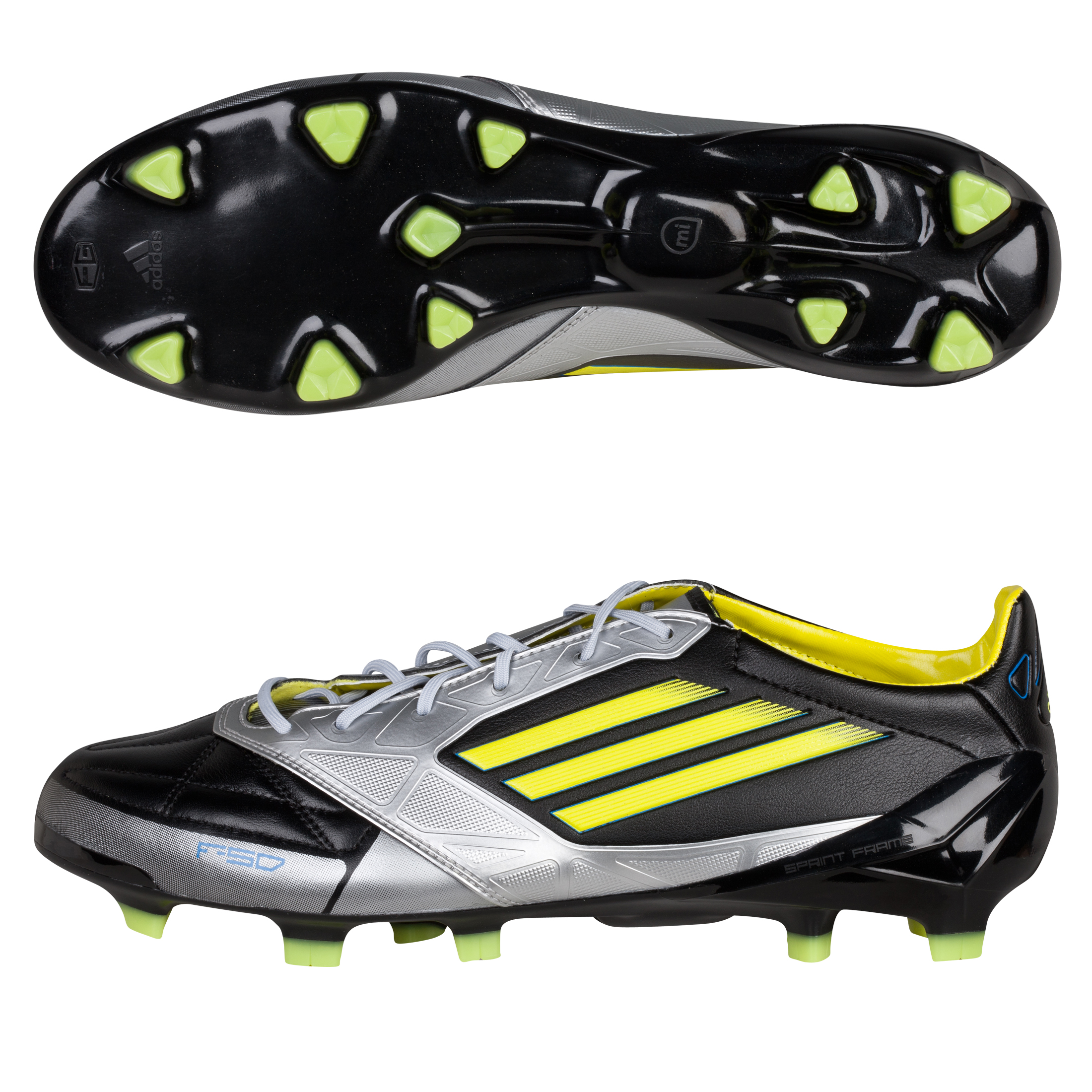 Botas de fútbol piel terreno duro F50 Adizero TRX adidas - Negro/lima/plateado metalizado