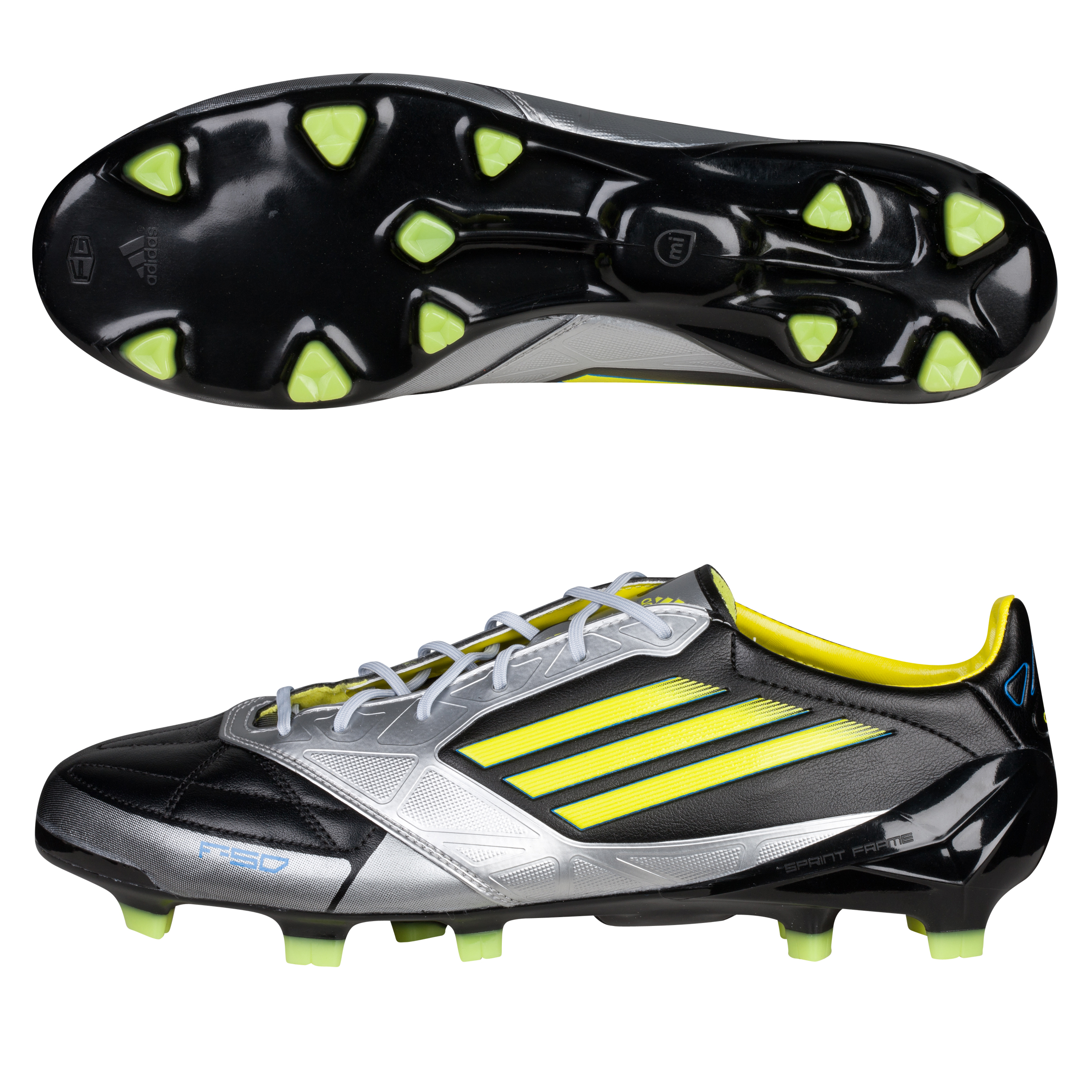 Adidas F50 Adizero TRX Firm Ground Leather miCoach Bundle - Black/Lab Lime/Metallic Silver