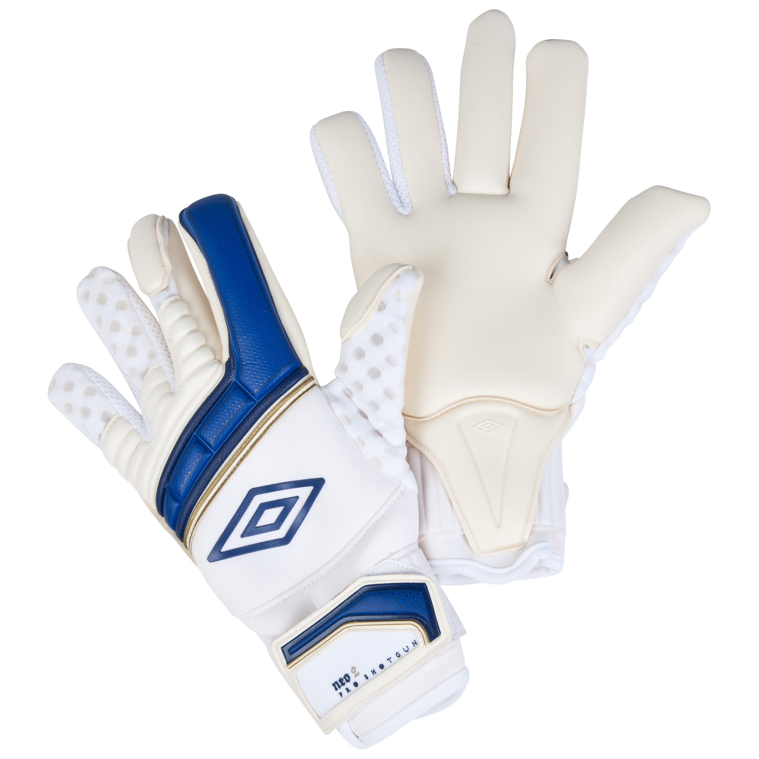 Umbro Neo Pro Shotgun Goalkeeper Gloves-White / Twilight Blue / Gold