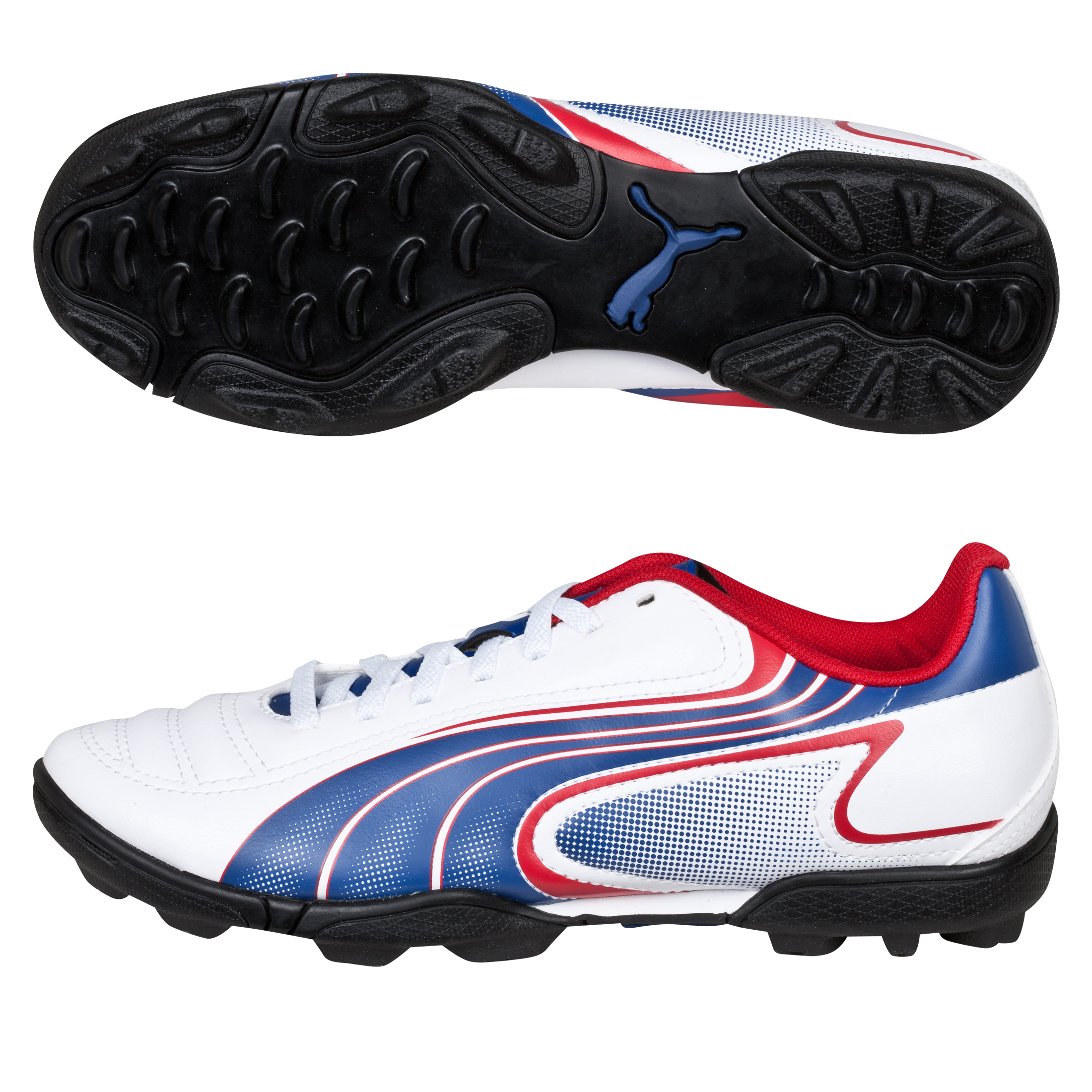 Puma Powercat V6.11 Astro Turf Trainers  -Kids - White/Limoges/Ribbon Red