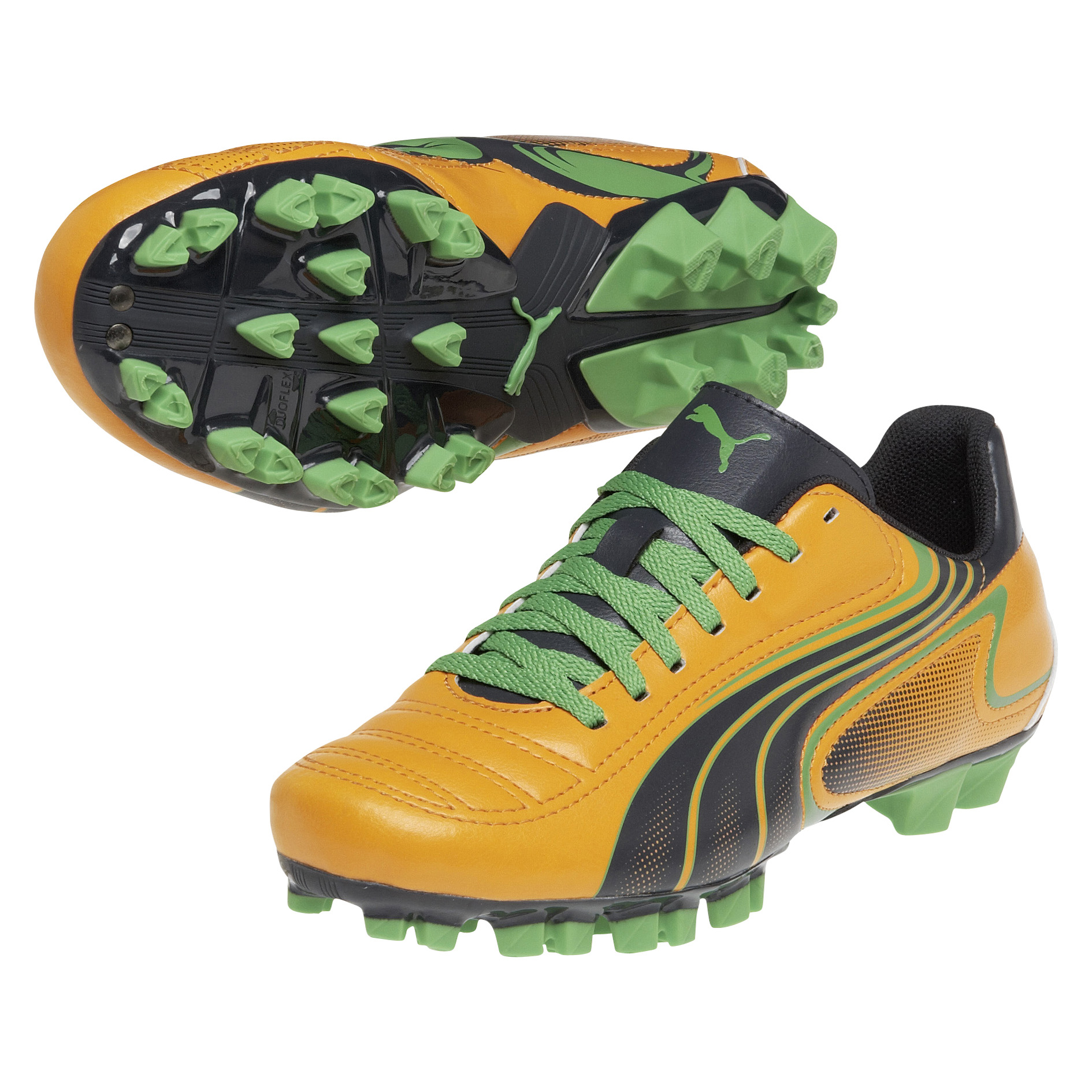 Puma Powercat V6.11 Firm Ground Football Boots  -Kids - Flame Orange/Team Charcoal/Classic Green
