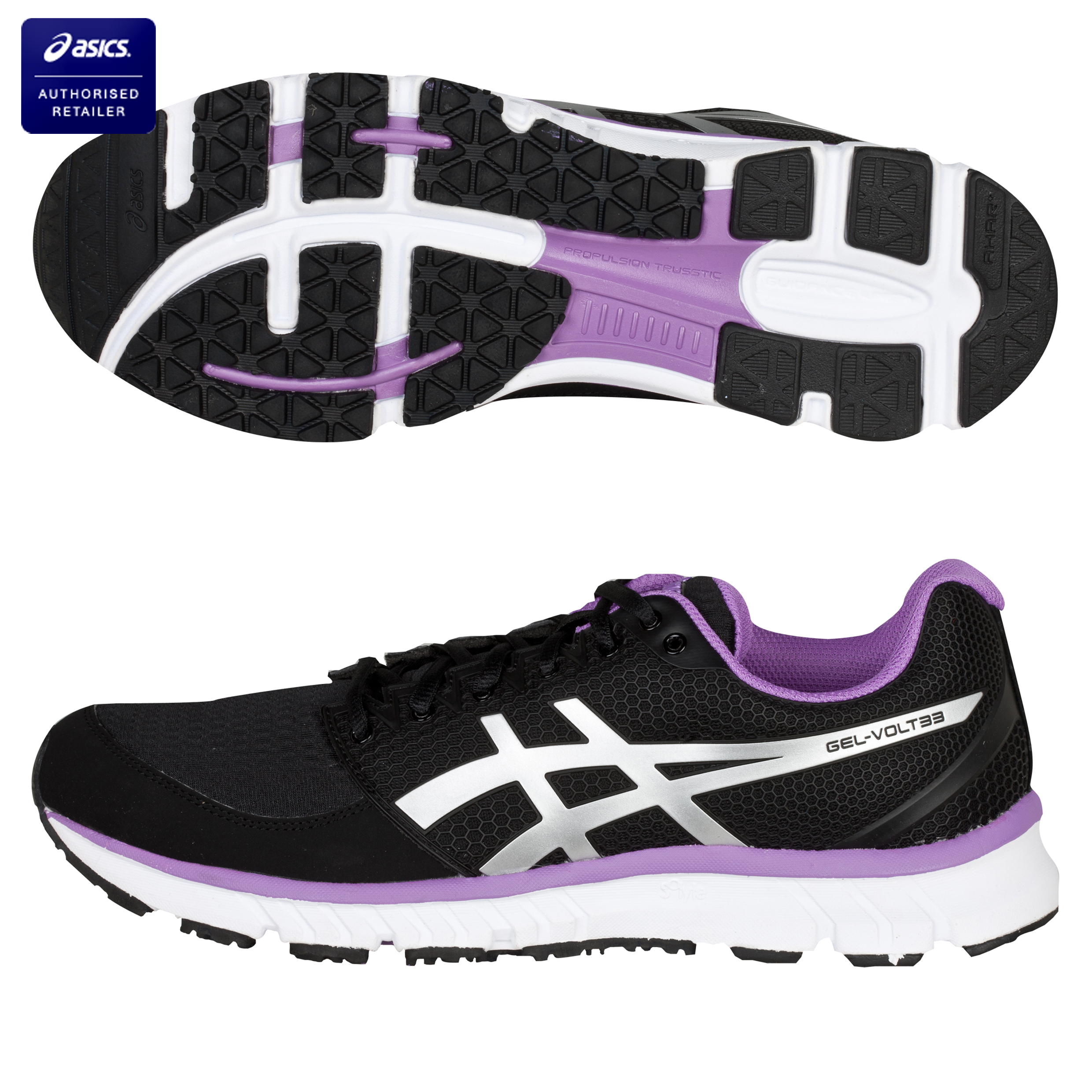 Asics Gel-Volt 33 Running Trainers - Black/Silver/Purple - Womens
