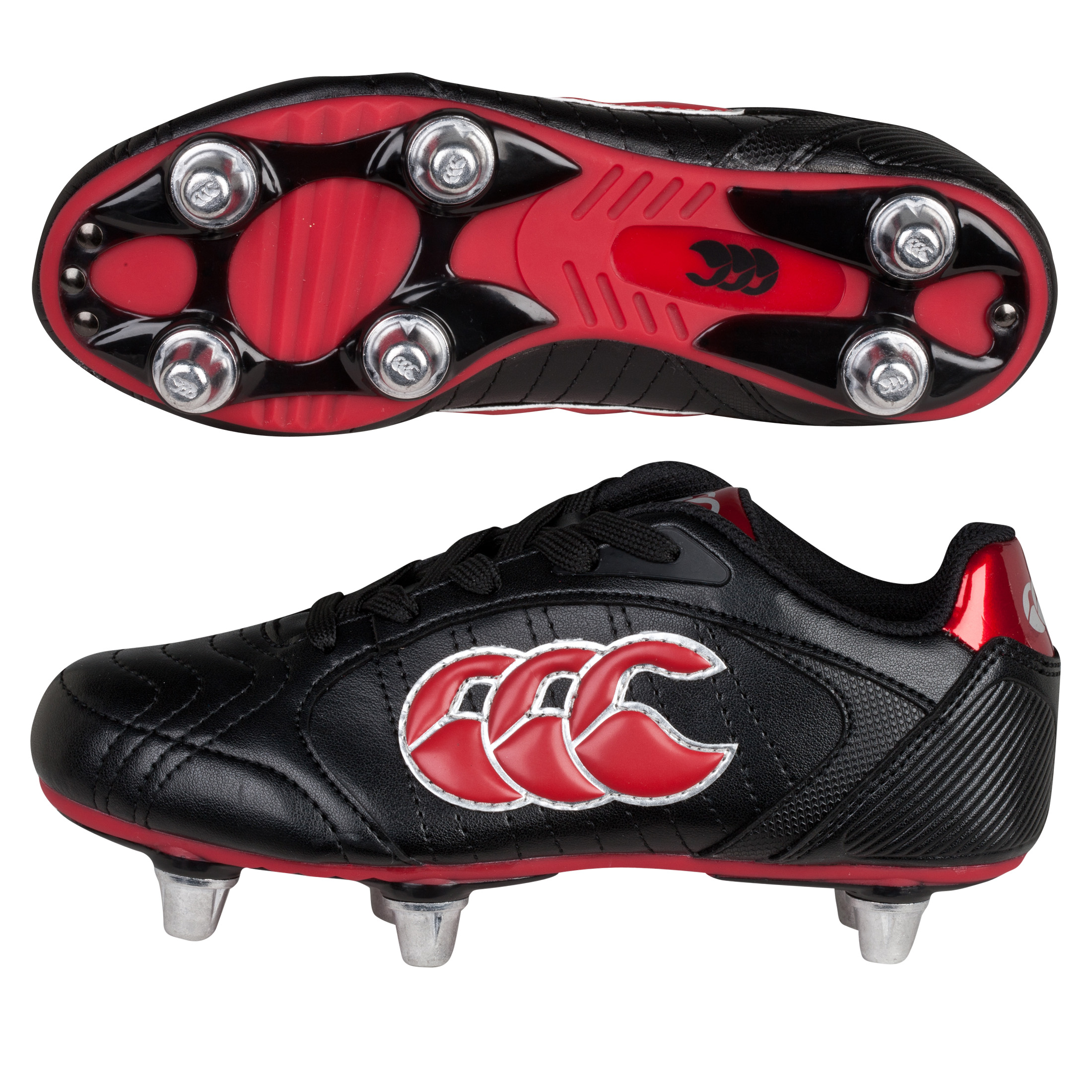 Canterbury Phoenix III Club 6 Stud Rugby Boots - Black/Red/Silver - Kids