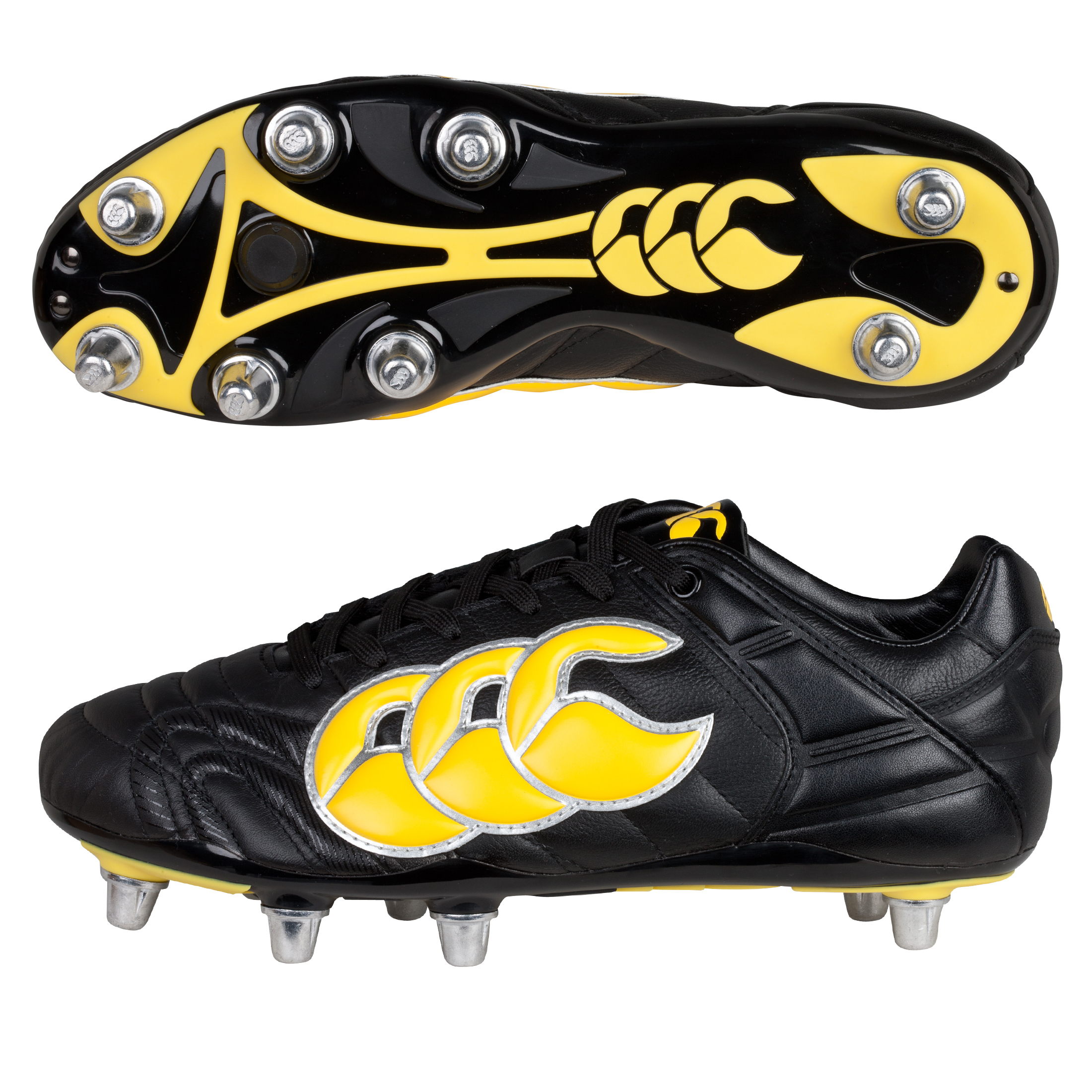 Canterbury Stampede II Elite 8 Stud Rugby Boots - Black/Yellow/Chrome