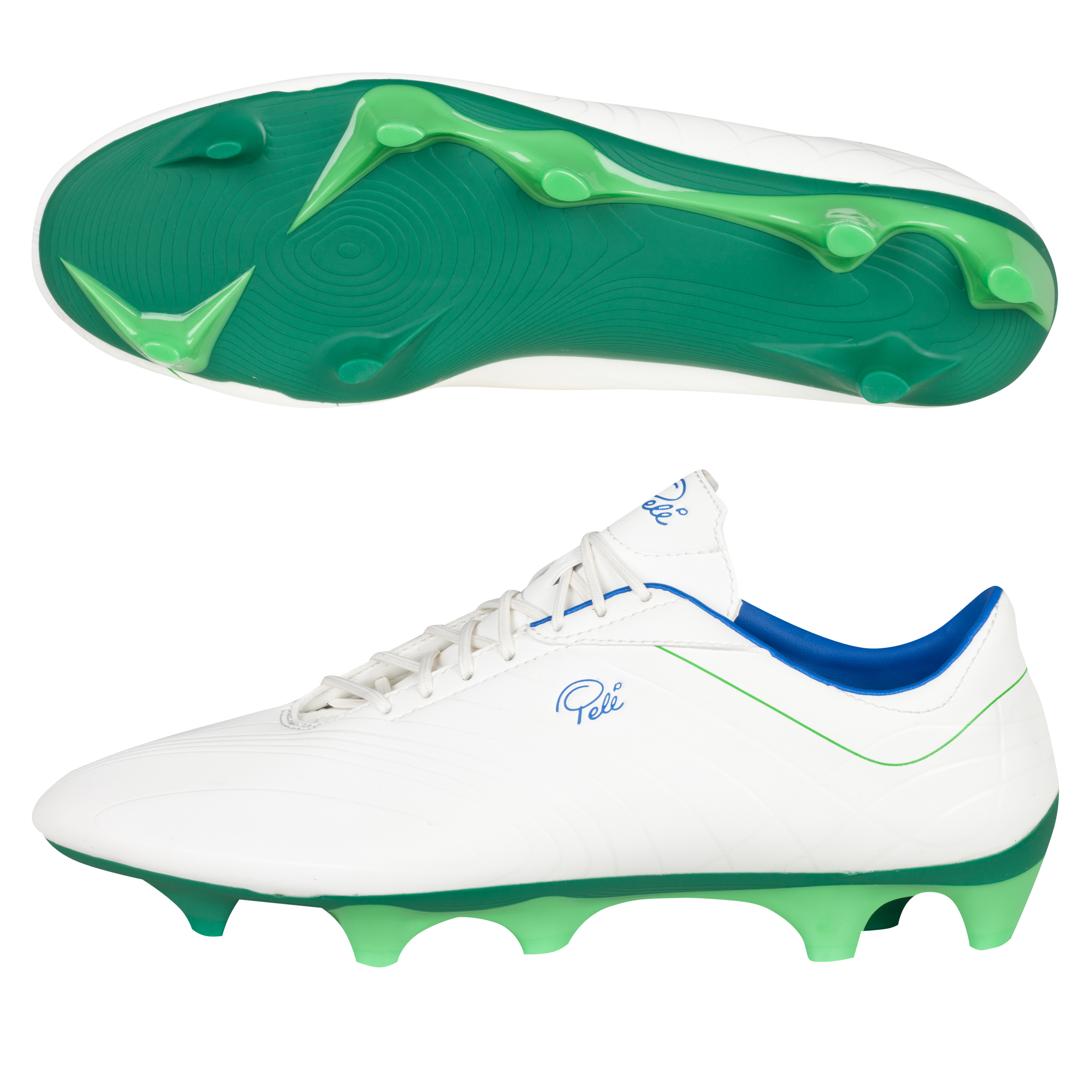 Pele Sports Galileo Firm Ground Football Boots - Snow White/Amazon/Classic Green