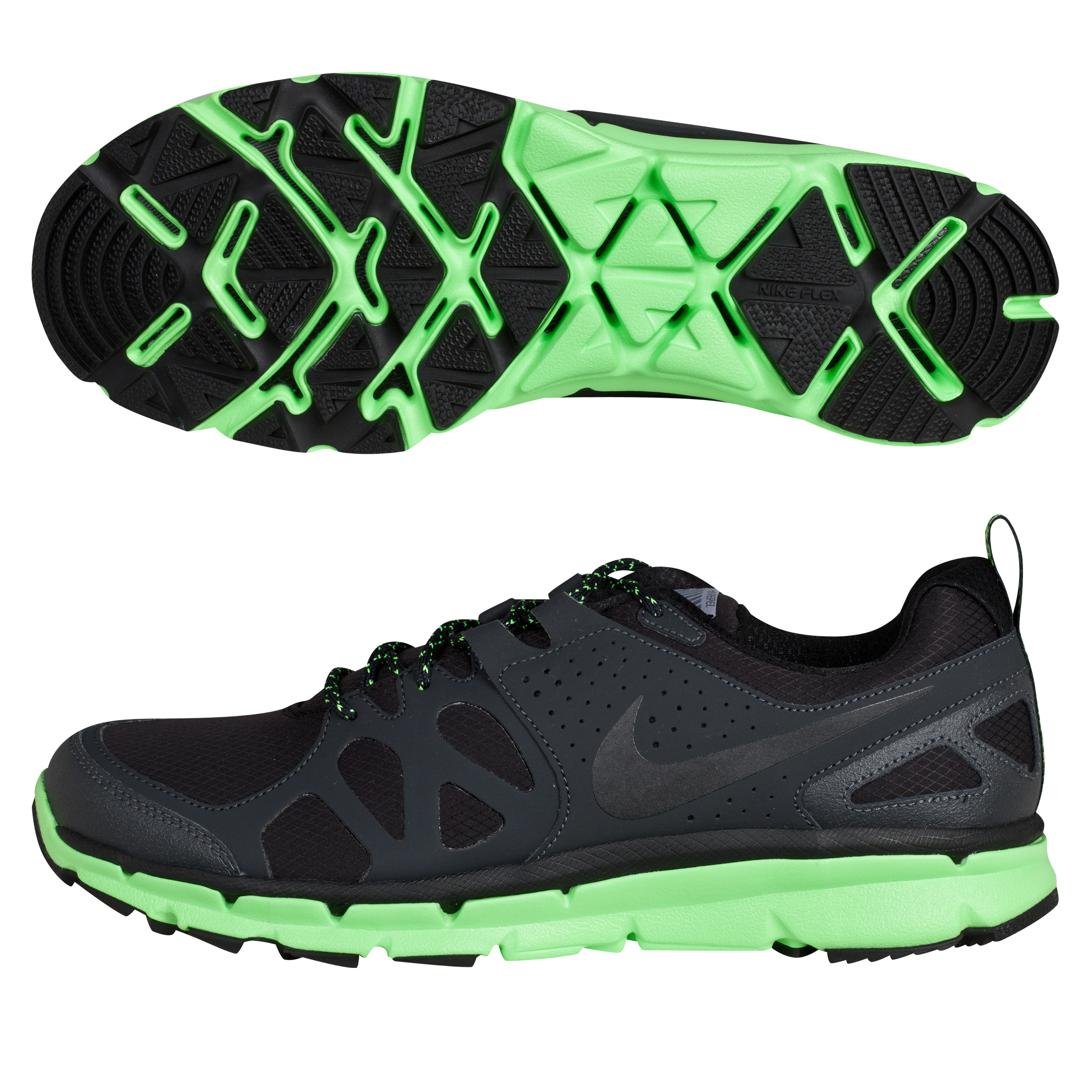 Nike Flex Trail Shield Trainers - Black/Anthracite/Electric Green