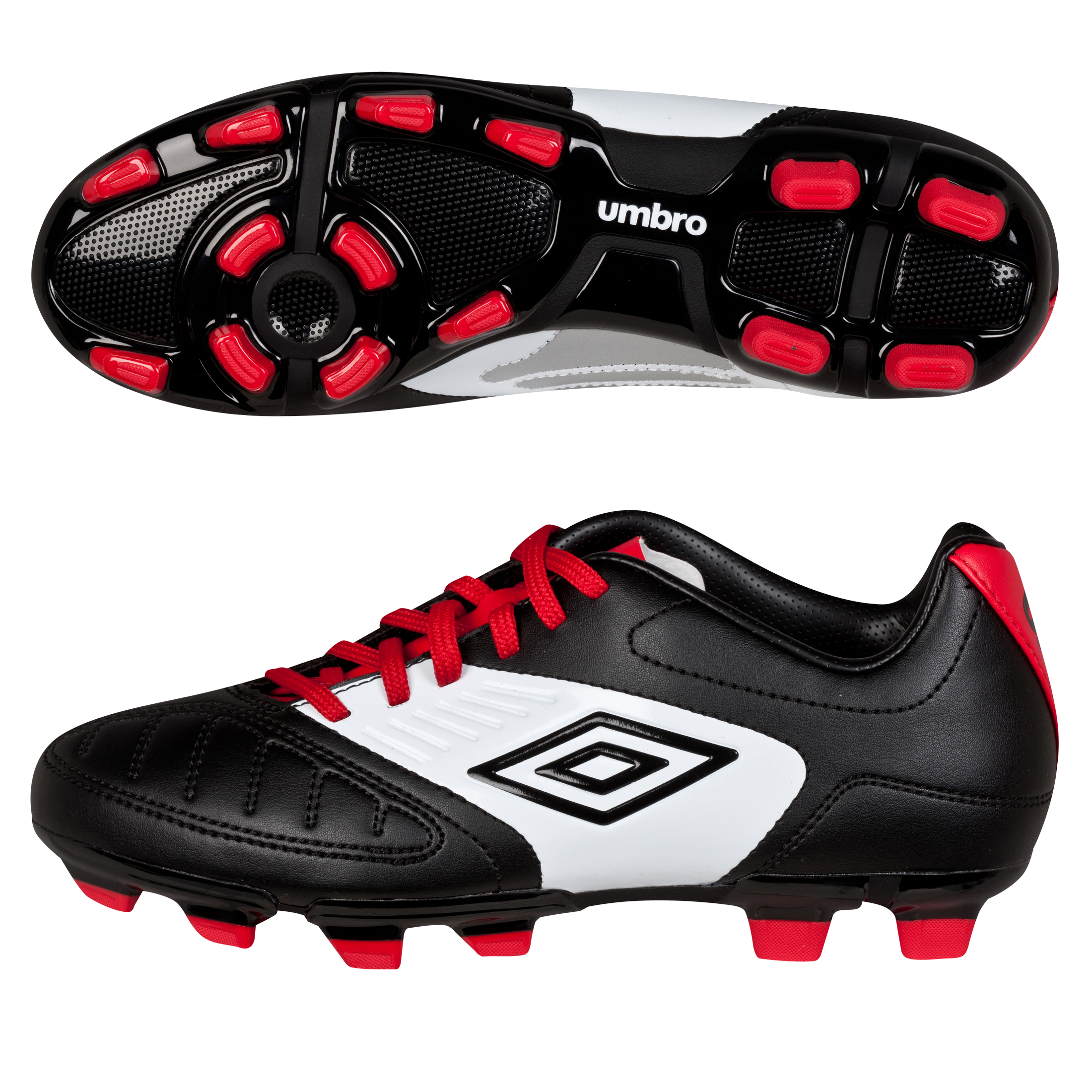 Umbro Geometra Cup Firm Ground Football Boots - Black/White/True Red - Kids