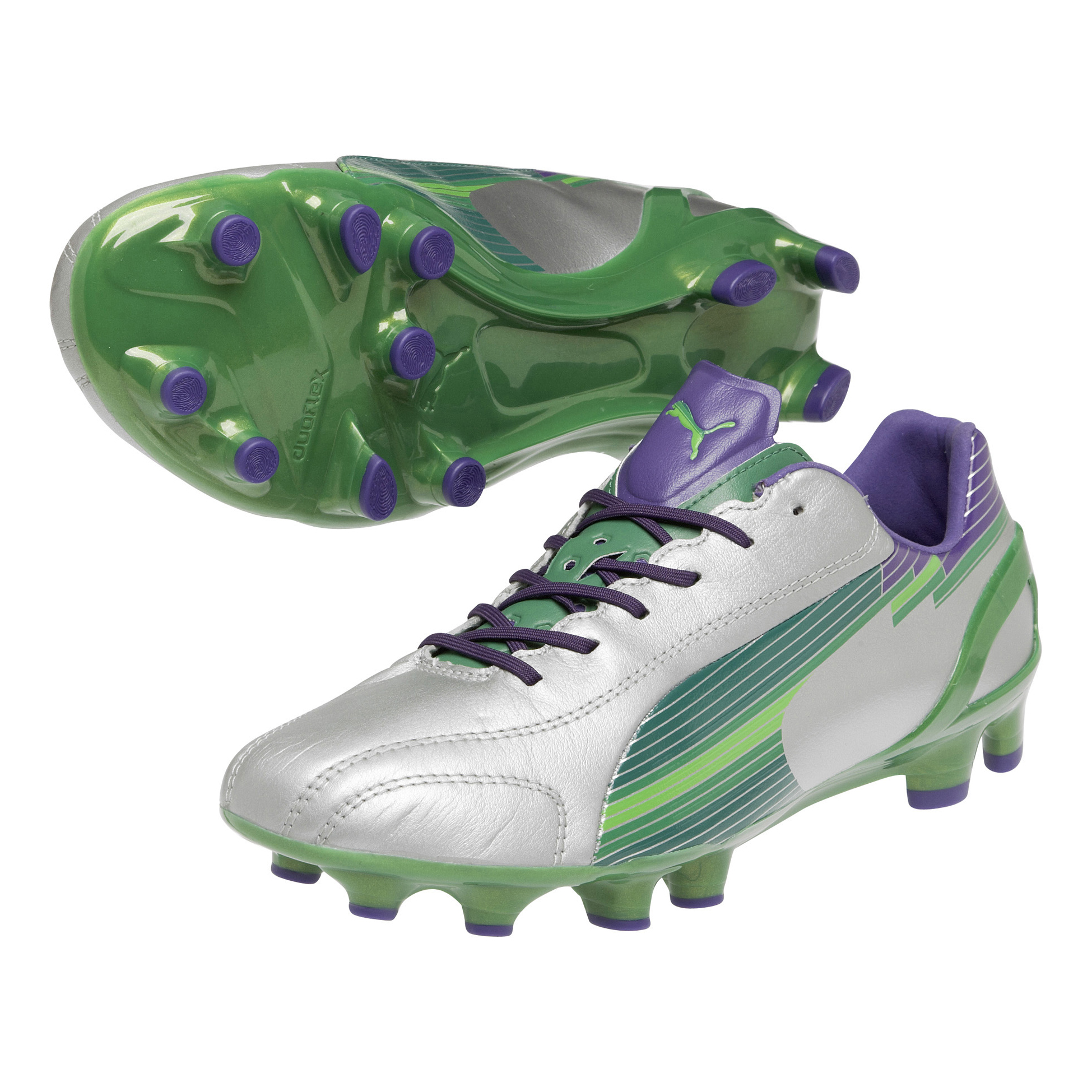 Puma evoSPEED 1 K Firm Ground Football Boots - Silver/Team Green/Team Violet
