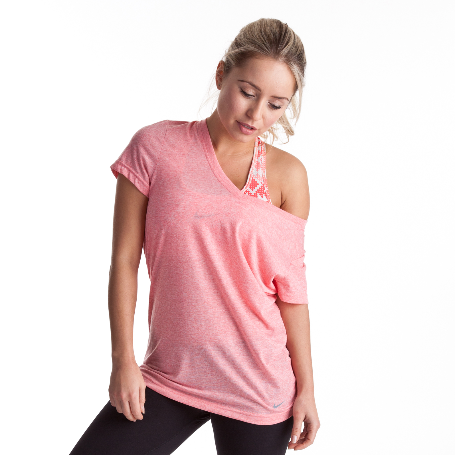 Nike Loose Tri Blend V-Neck T-Shirt - Brt Peach Htr/Cool Grey - Womens