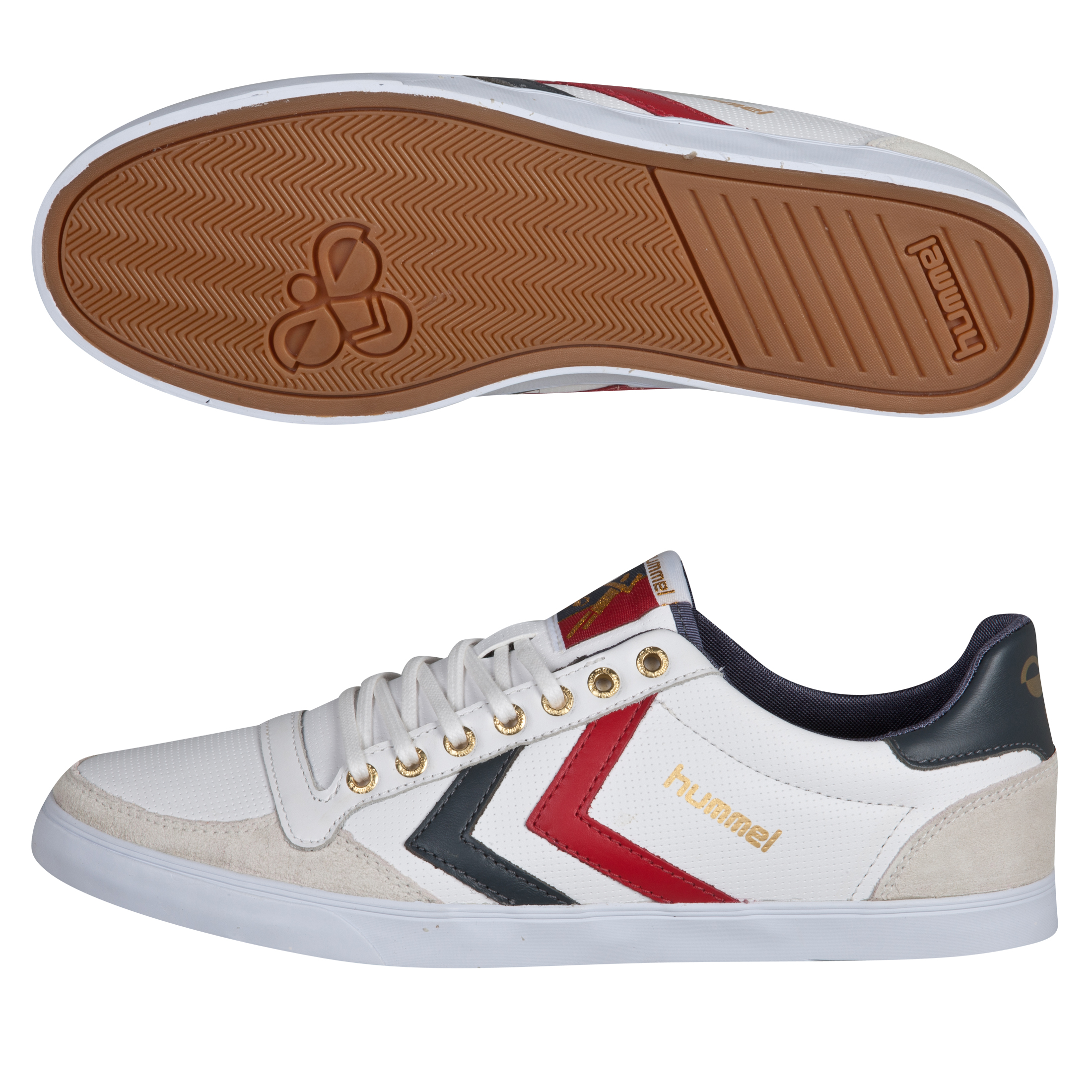 Hummel Slimmer Stadil Low Perf Leather Trainers - White/Castlerock/Ribbon Red