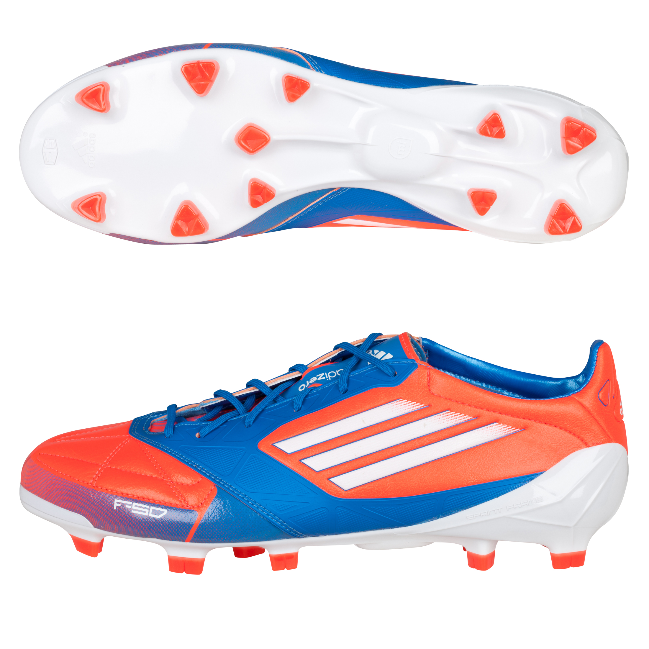 Botas de fútbol piel terreno duro F50 Adizero TRX adidas - Infrarrojo/blanco/azul brillante