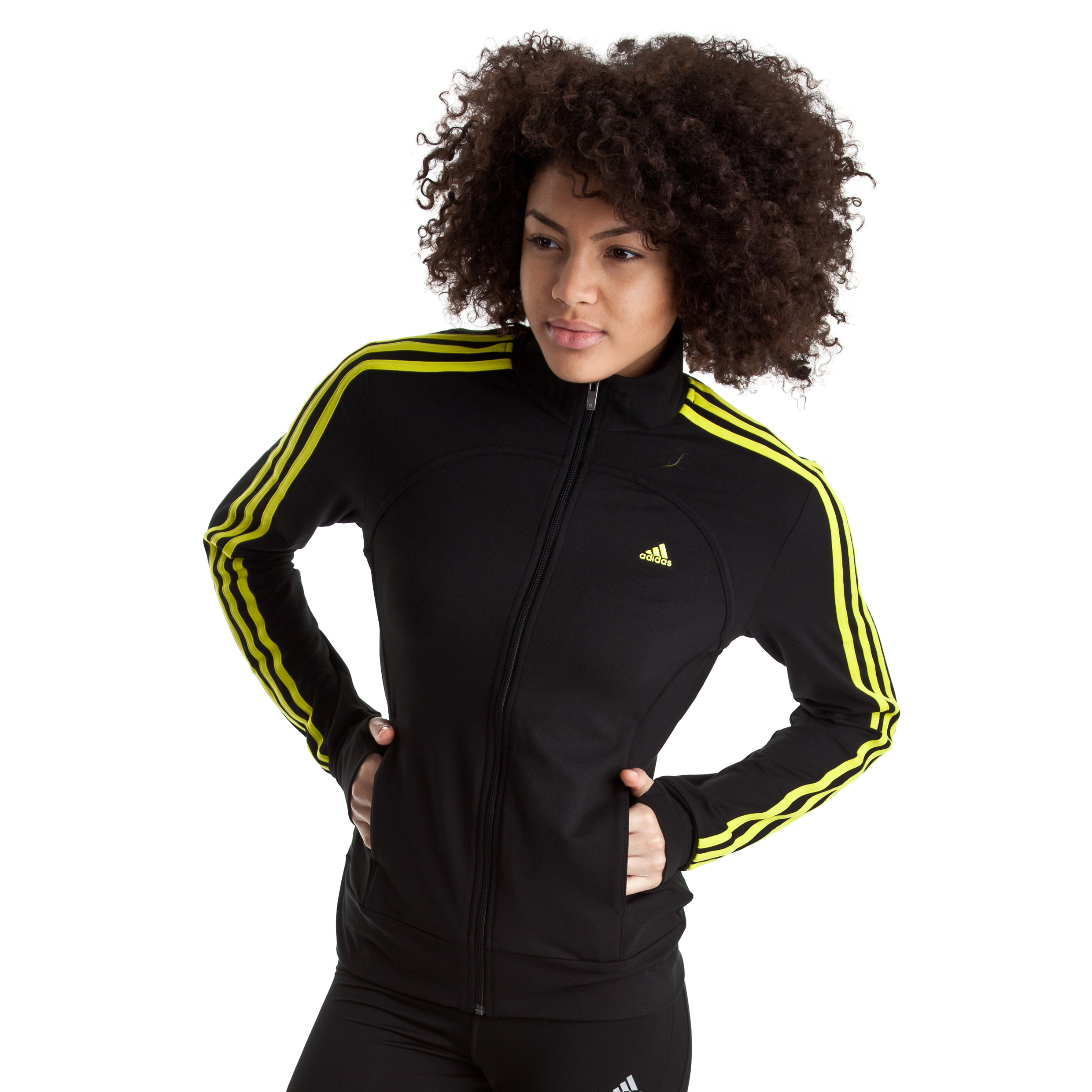 Adidas Multifunctional Essentials 3 Stripe Track Top - Black/Lab Lime - Womens