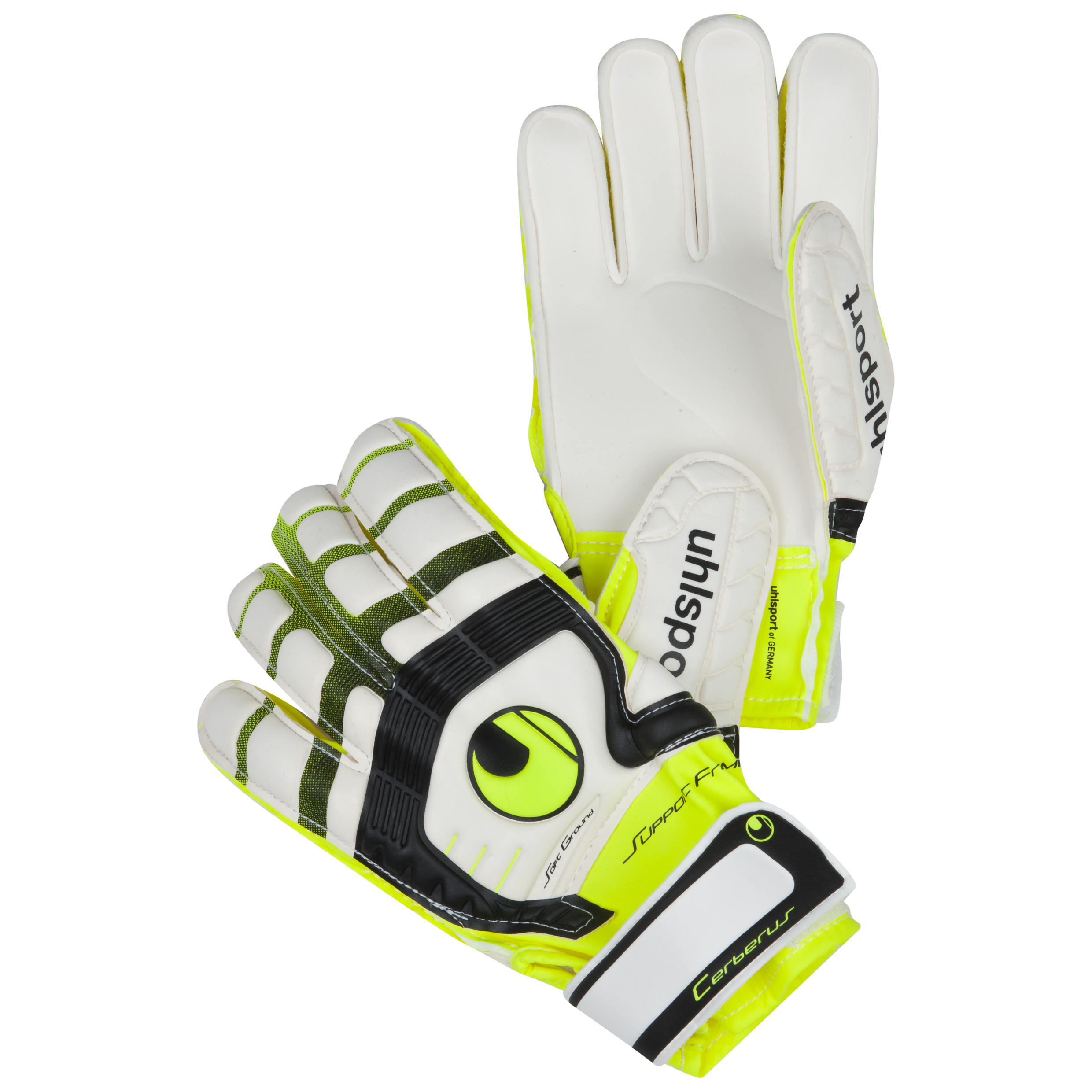 Uhlsport Cerberus Supportframe Goalkeeper Gloves Kids - White/Flou Yellow/Black