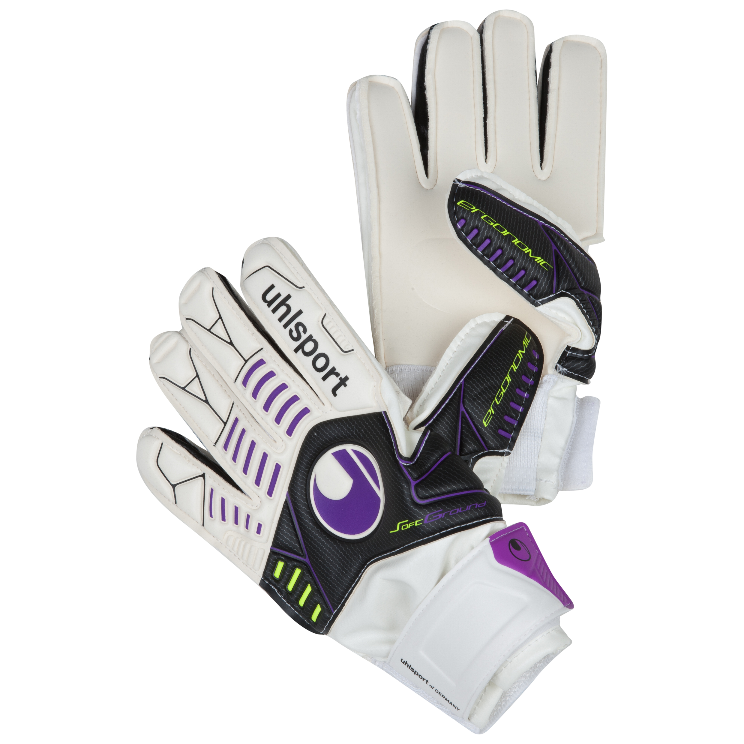Uhlsport Ergonomic Soft Training Goalkeeper Gloves - White/Black/Purple - Kids
