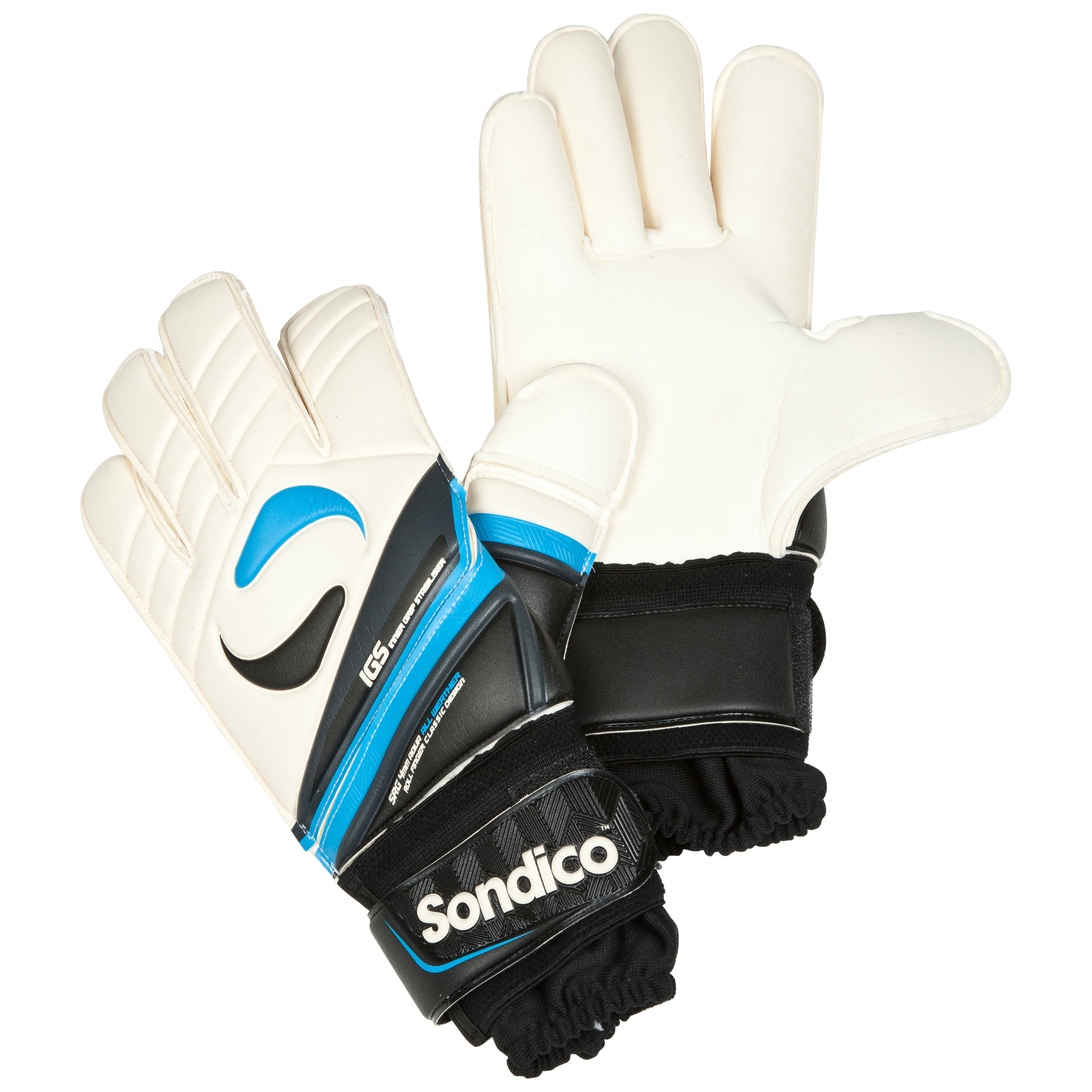 Sondico Midas Pro Classic Roll Finger Goalkeeper Gloves - Black/White/Gun Metal/Cyan