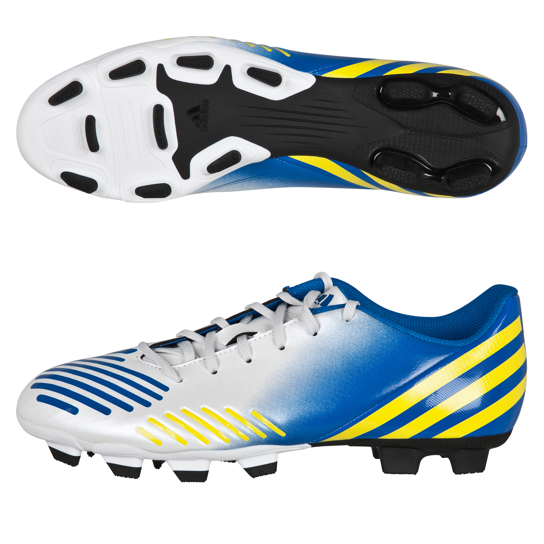 Botas de fútbol terreno duro Predito LZ TRX adidas - Blanco/amarillo/azul