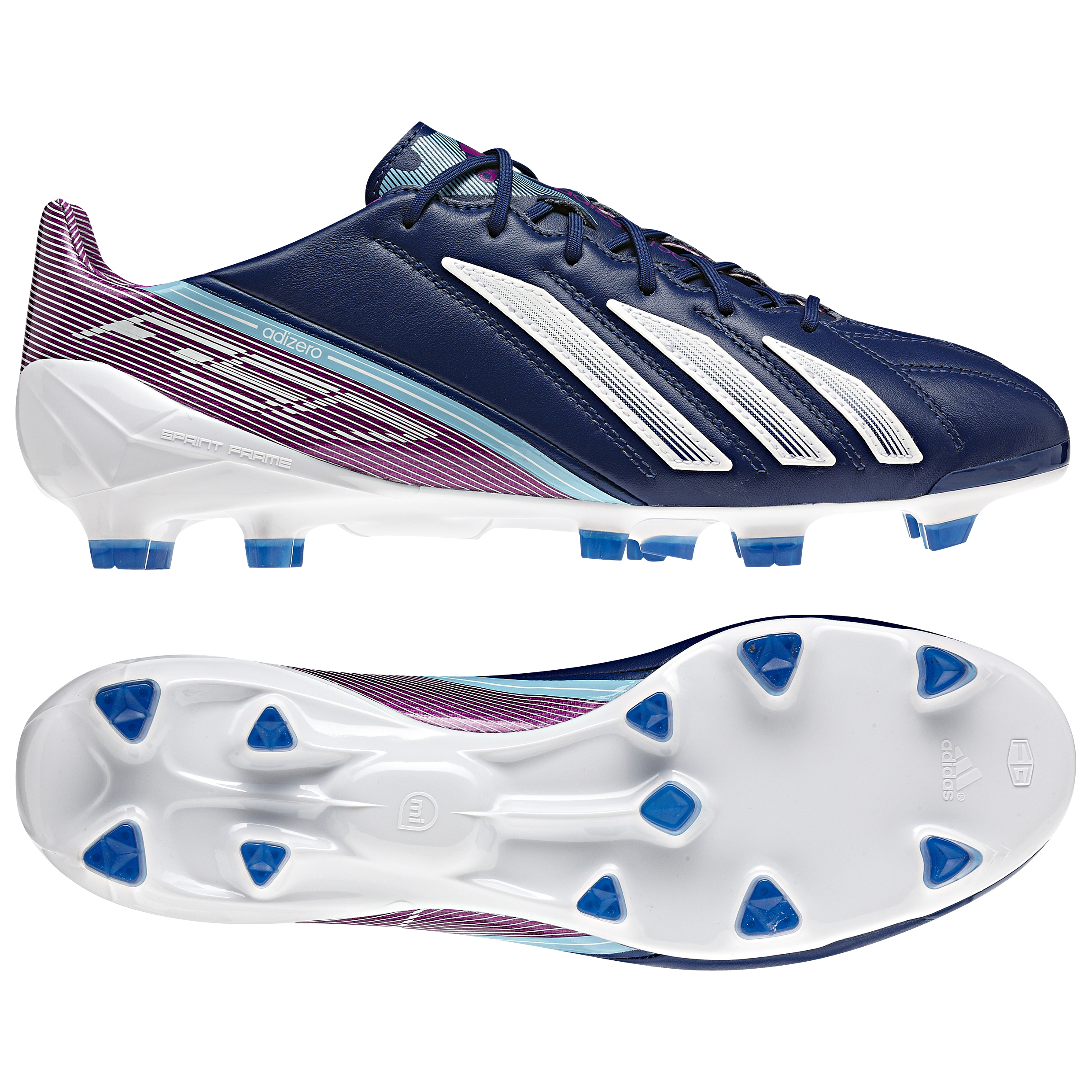 adidas AdiZero F50 TRX Firm Ground Leather Football Boots - Dark Blue/Running White/Vivid Pink