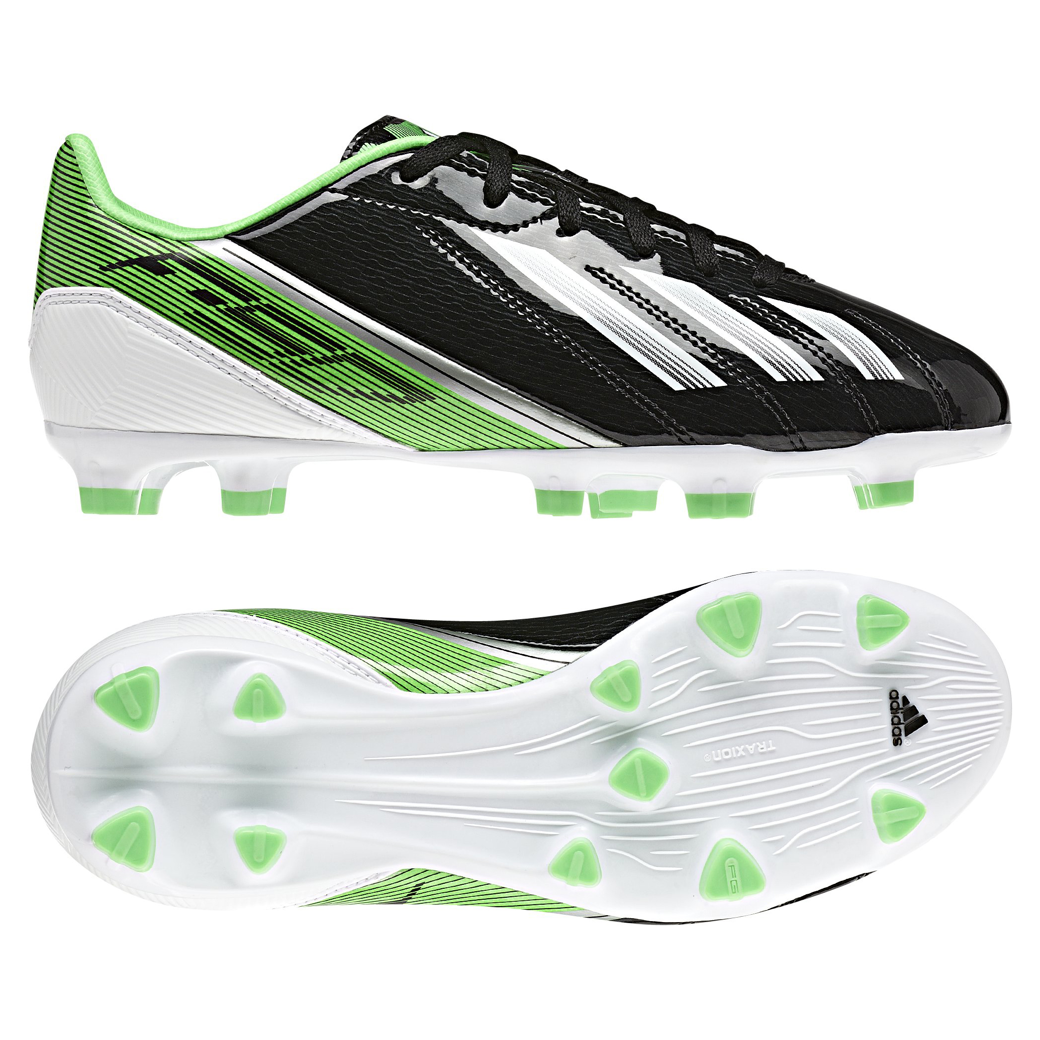 Botas de fútbol terreno duro Adizero F10 TRX adidas - Negro/blanco/verde - Niño