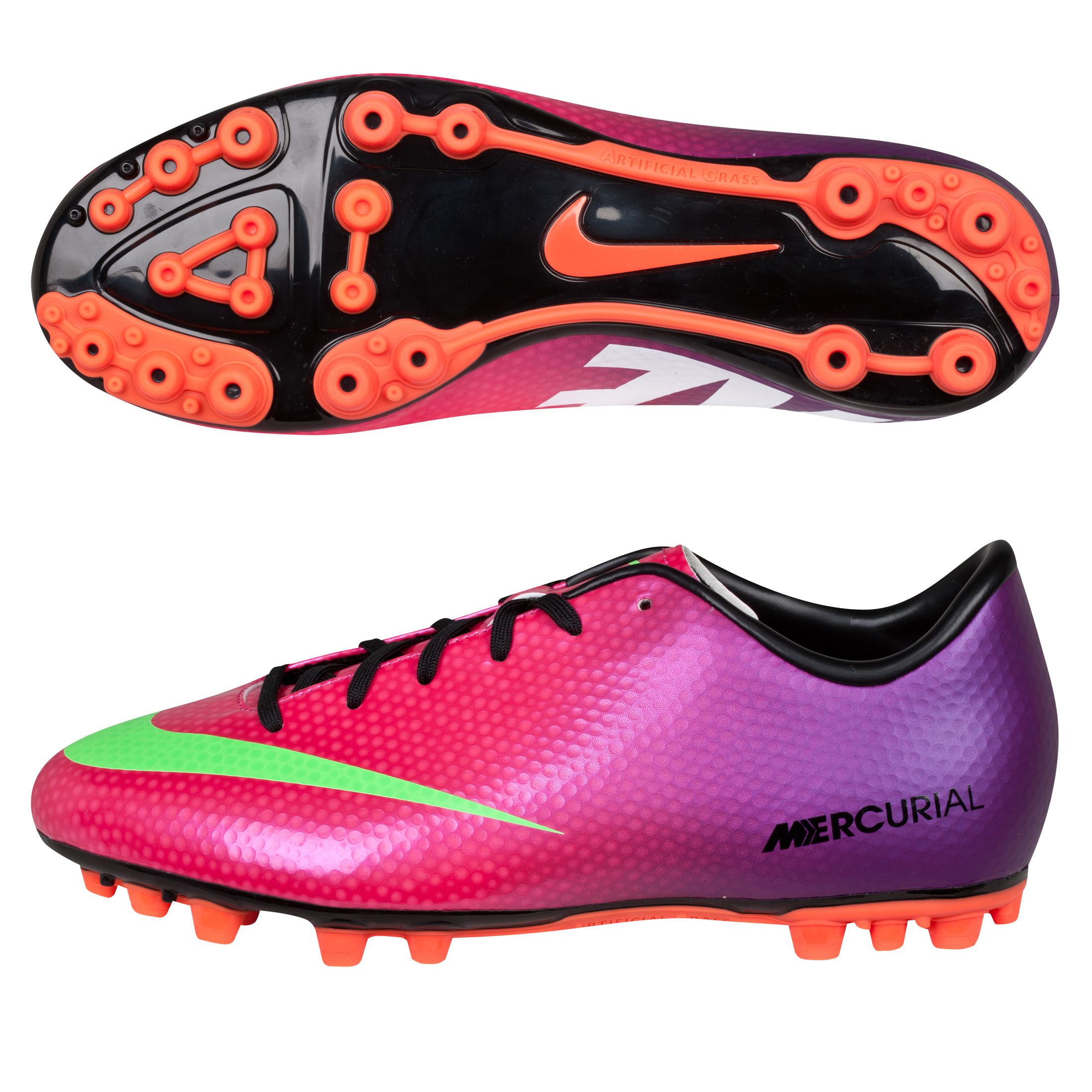 Nike Mercurial Victory IV Artificial Grass Football Boots - Kids -Fireberry/Electric Green/Red Plum