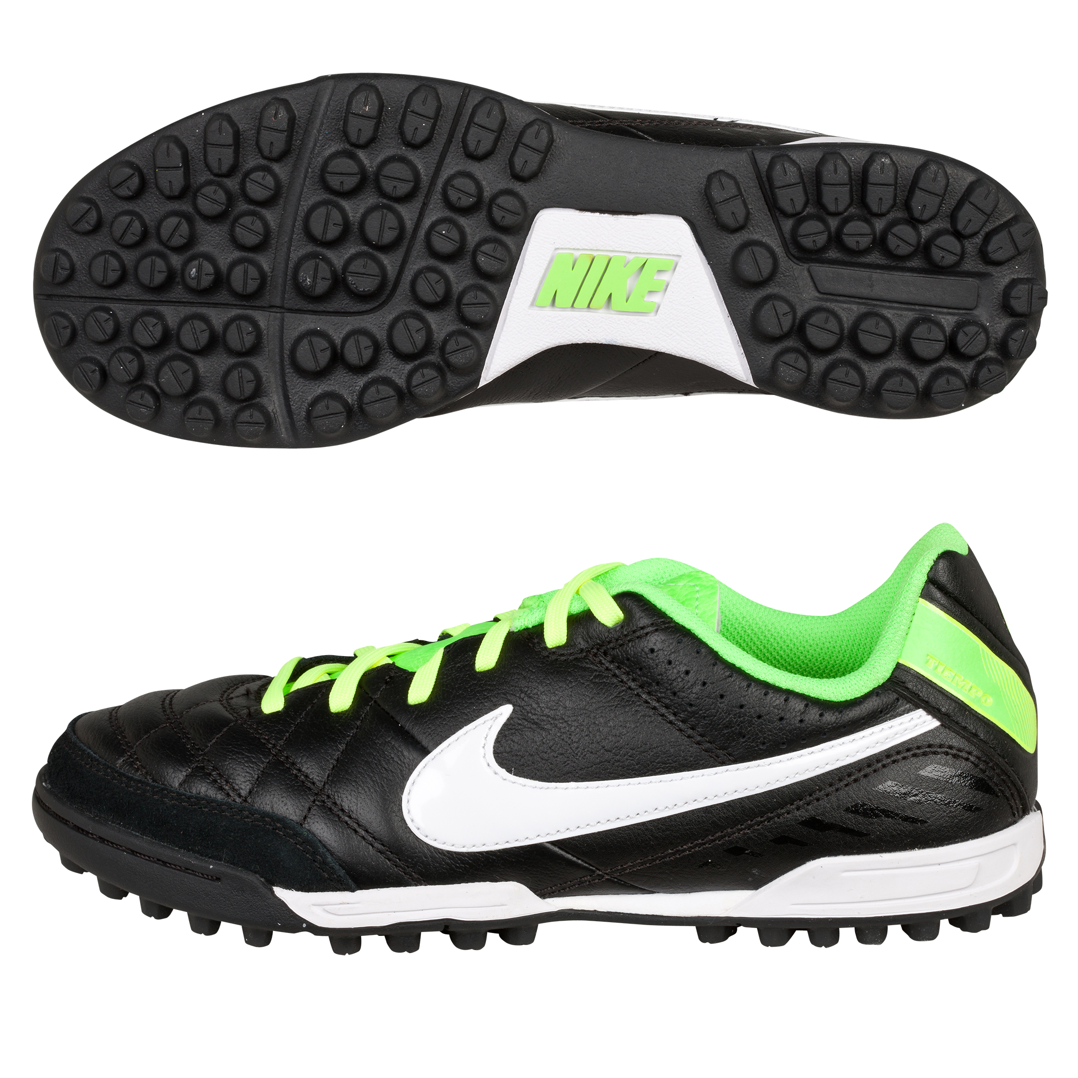 Nike Tiempo Natural IV Ltr Astroturf Trainers - Black/White/Electric Green - Kids