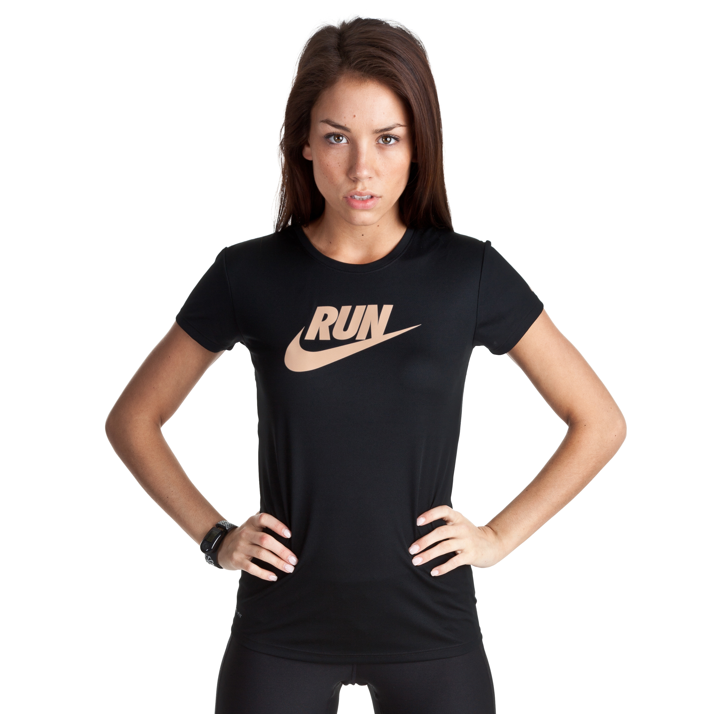 Nike Challenger Swoosh Running Tee - Black/Metallic Bronze - Womens