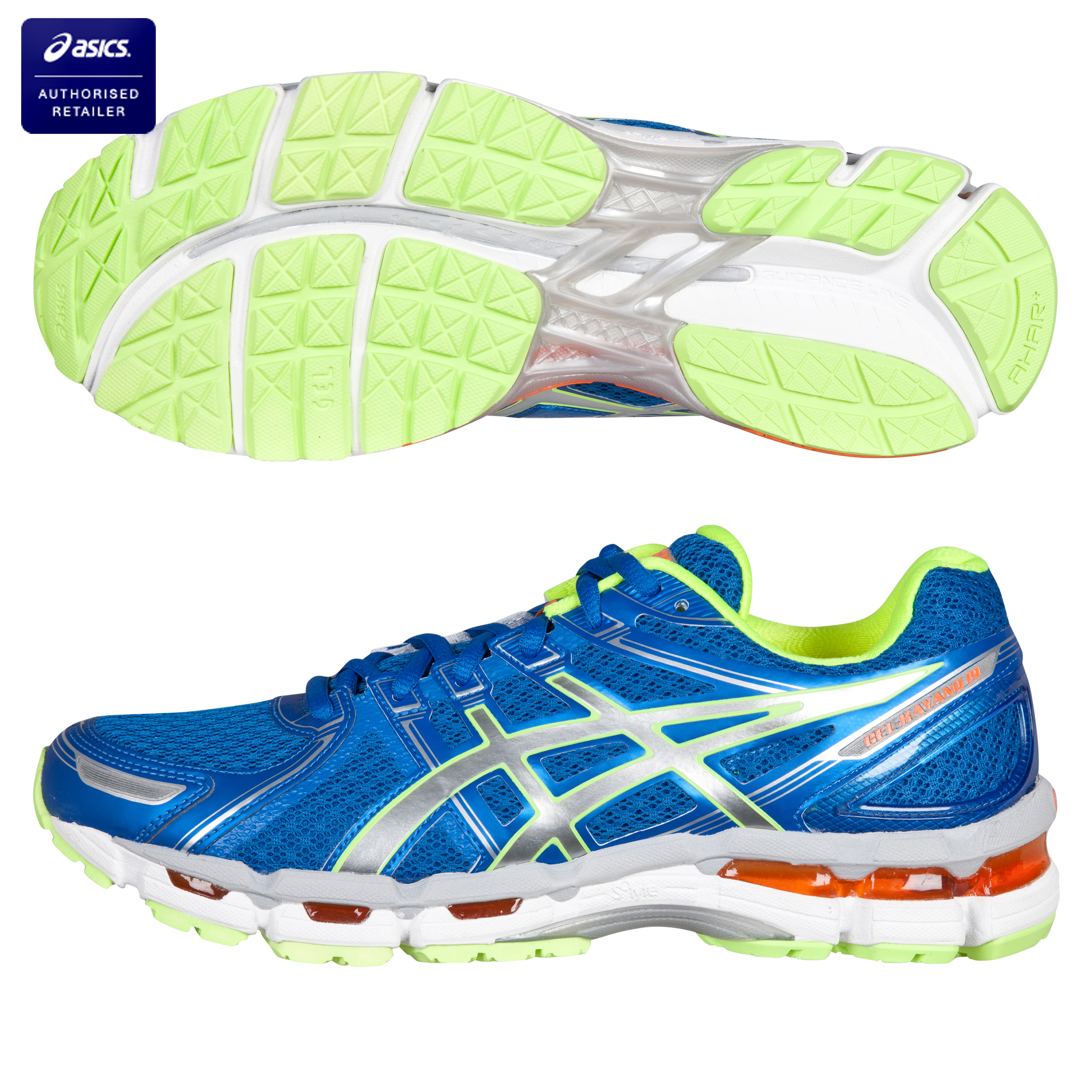 Asics Gel Kayano 19 Stability Running Trainers - Blue/White/Neon Yellow