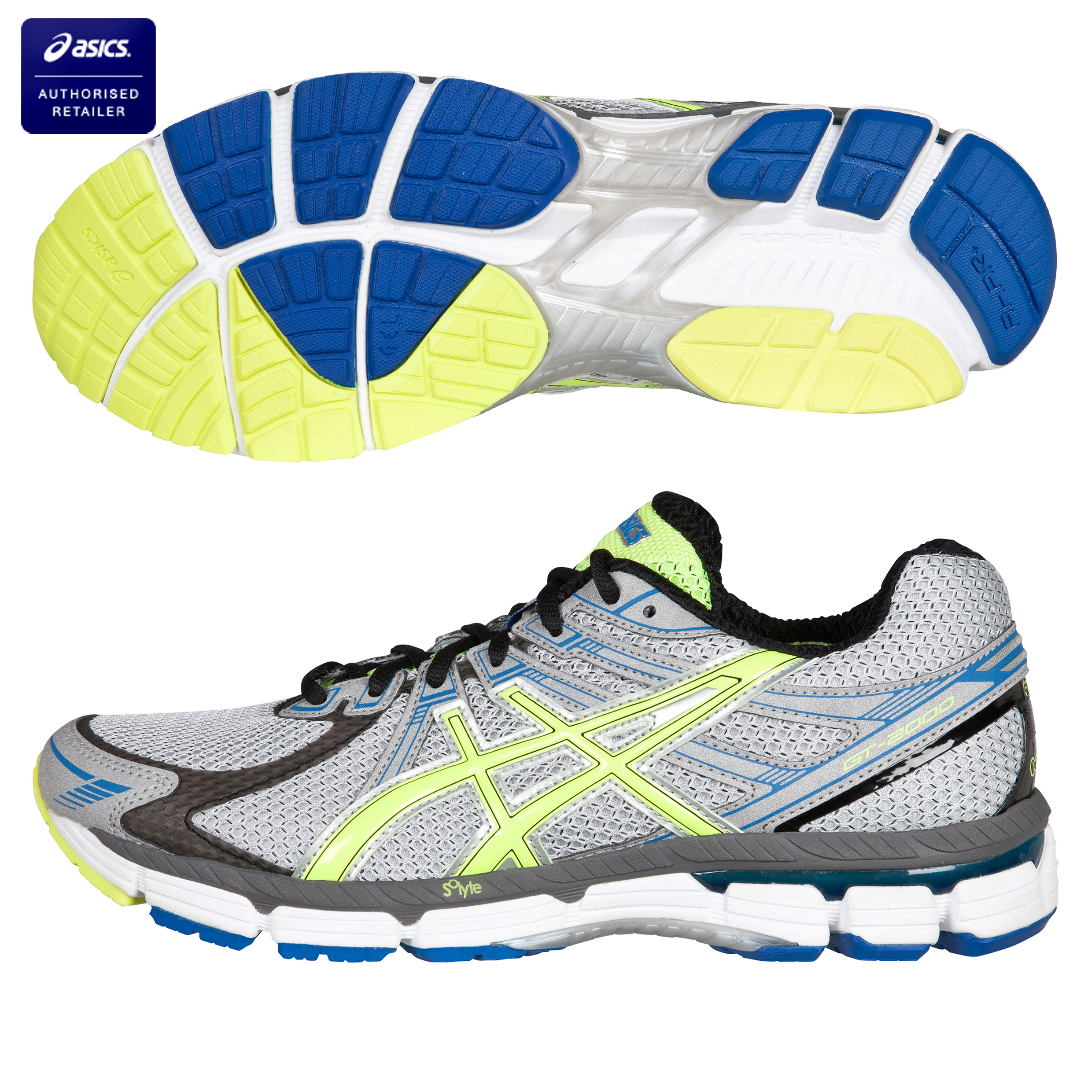 Asics GT 2000 Stability Running Trainers - Silver/Neon Yellow/Blue