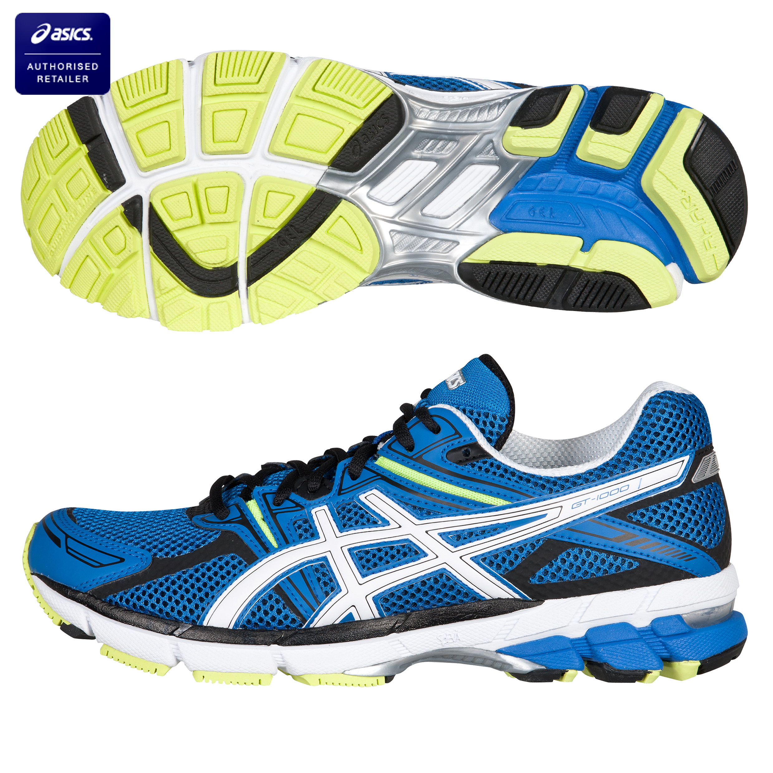 Asics GT 1000 Stability Running Trainers - Blue/White/Neon Yellow