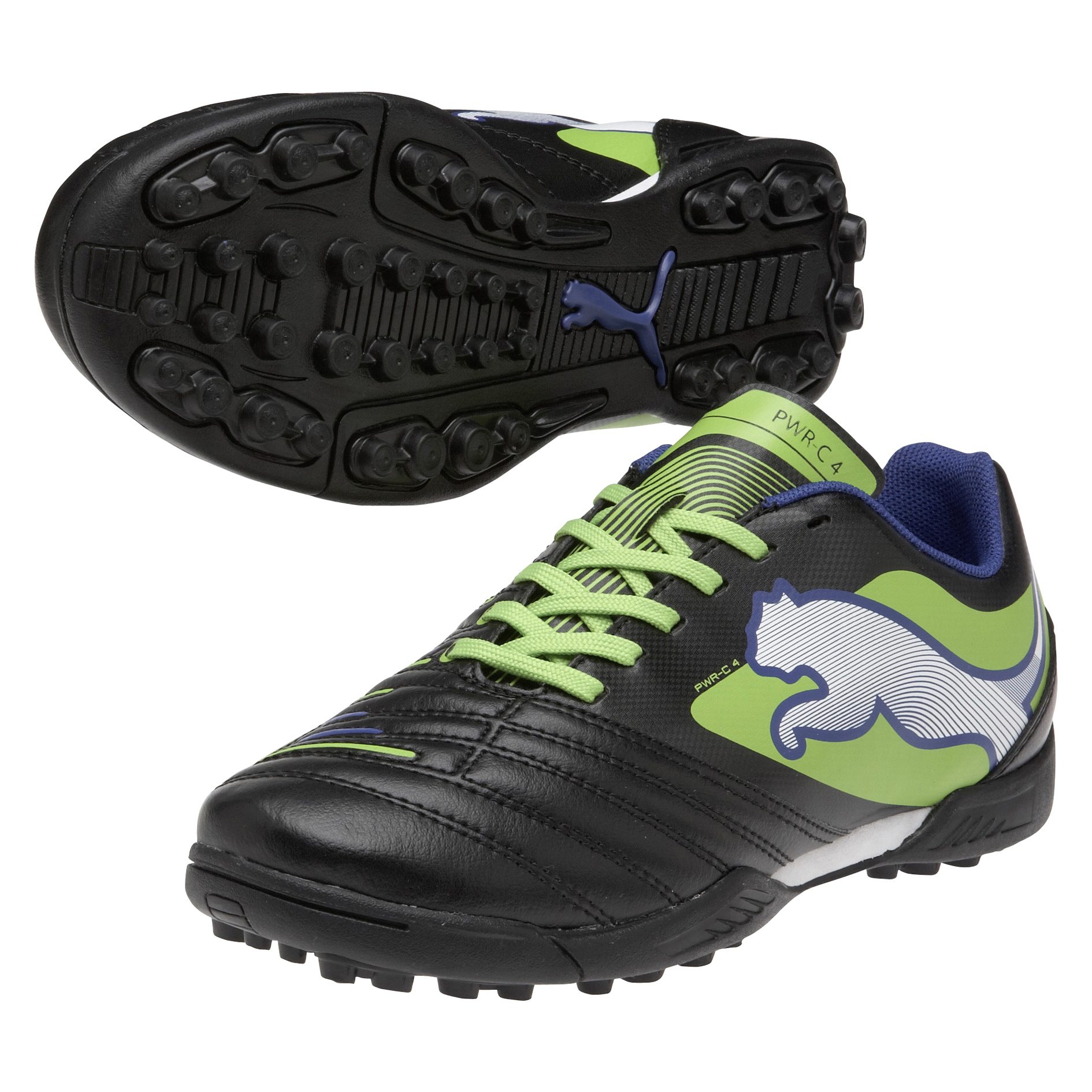 Puma Powercat 4 Astroturf Trainers - Black/Jasmin Green/Monaco Blue - Kids