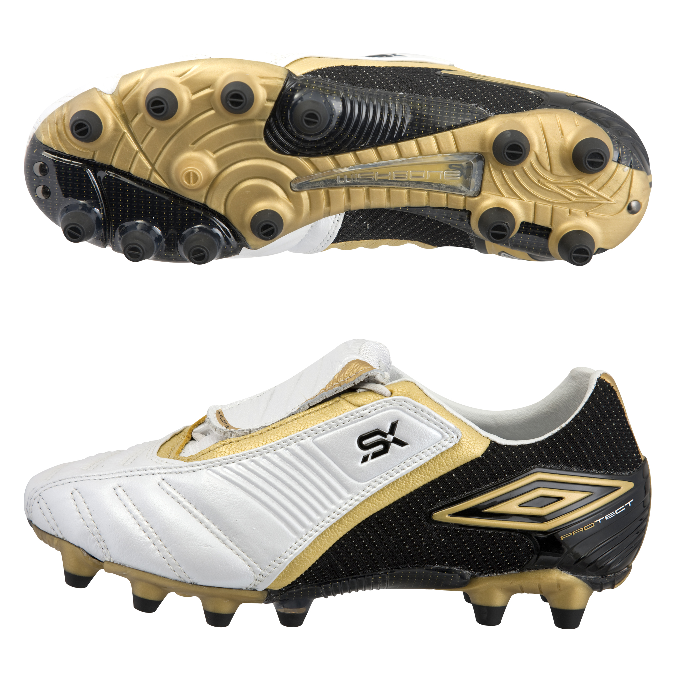 Umbro SX Valor II Firm Ground Football Boots - White/Black/Gold