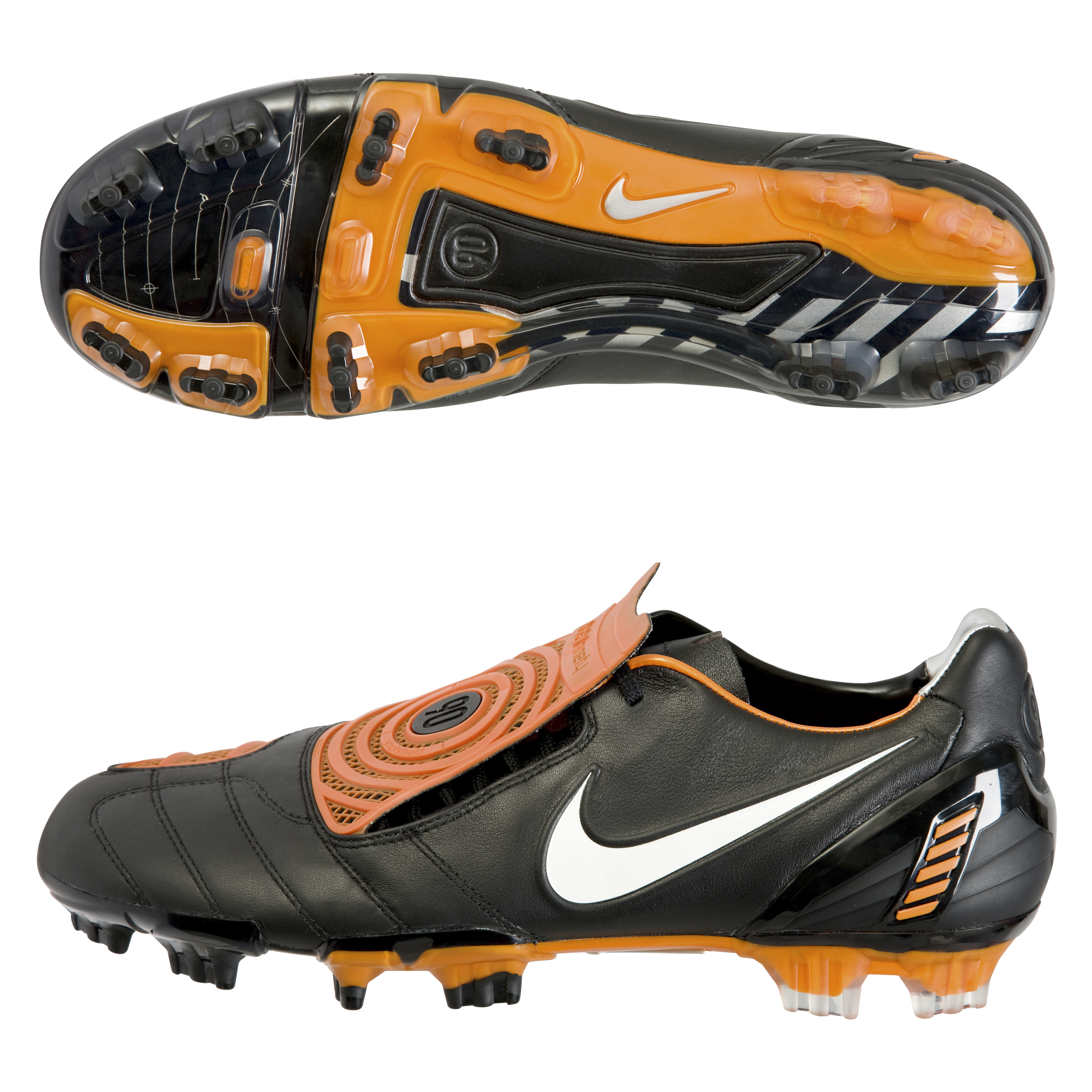 Nike Total 90 Laser II K Firm Ground Football Boots - Black/White/Orange Blaze