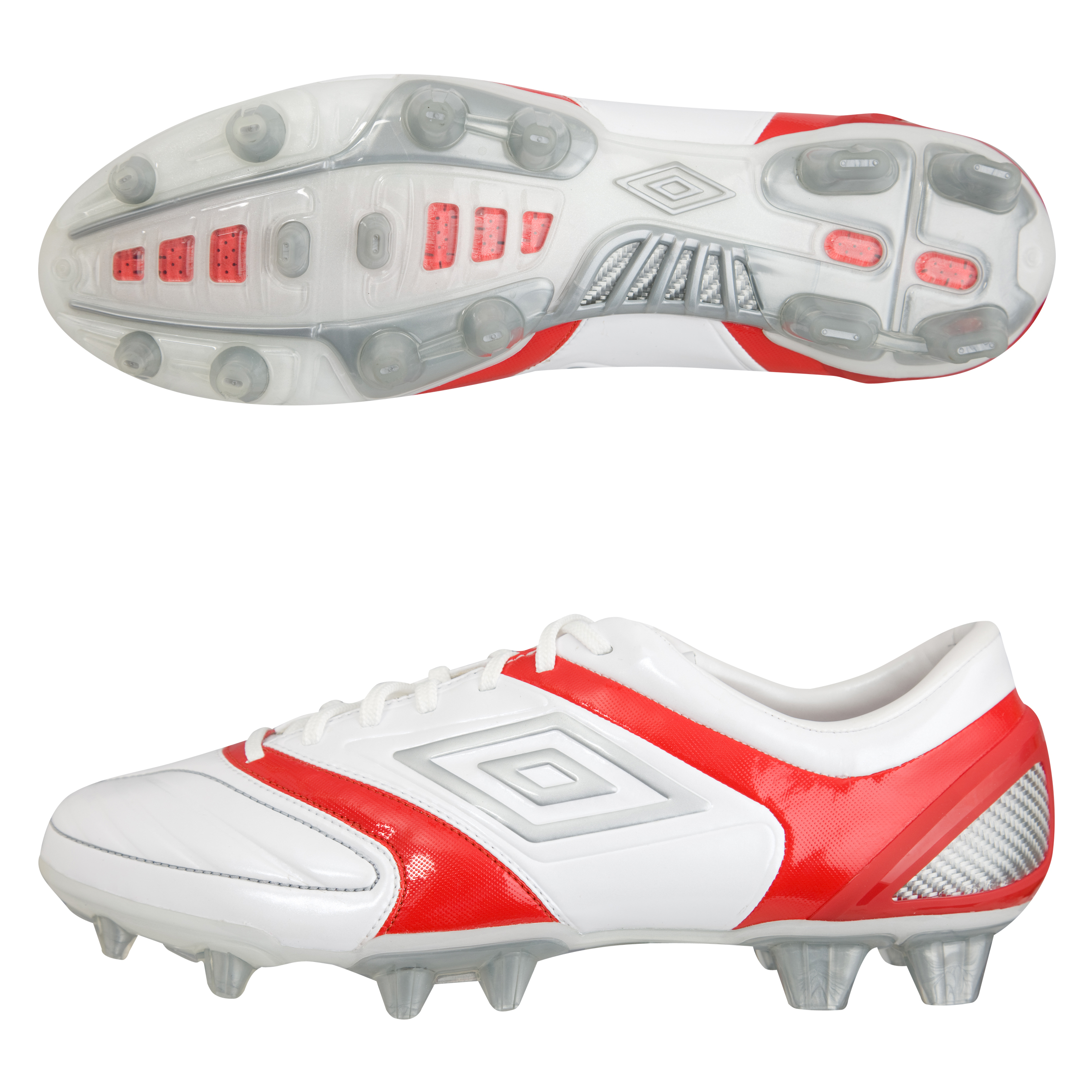 Umbro Stealth Pro Firm Ground Football Boots - White/Silver/Red