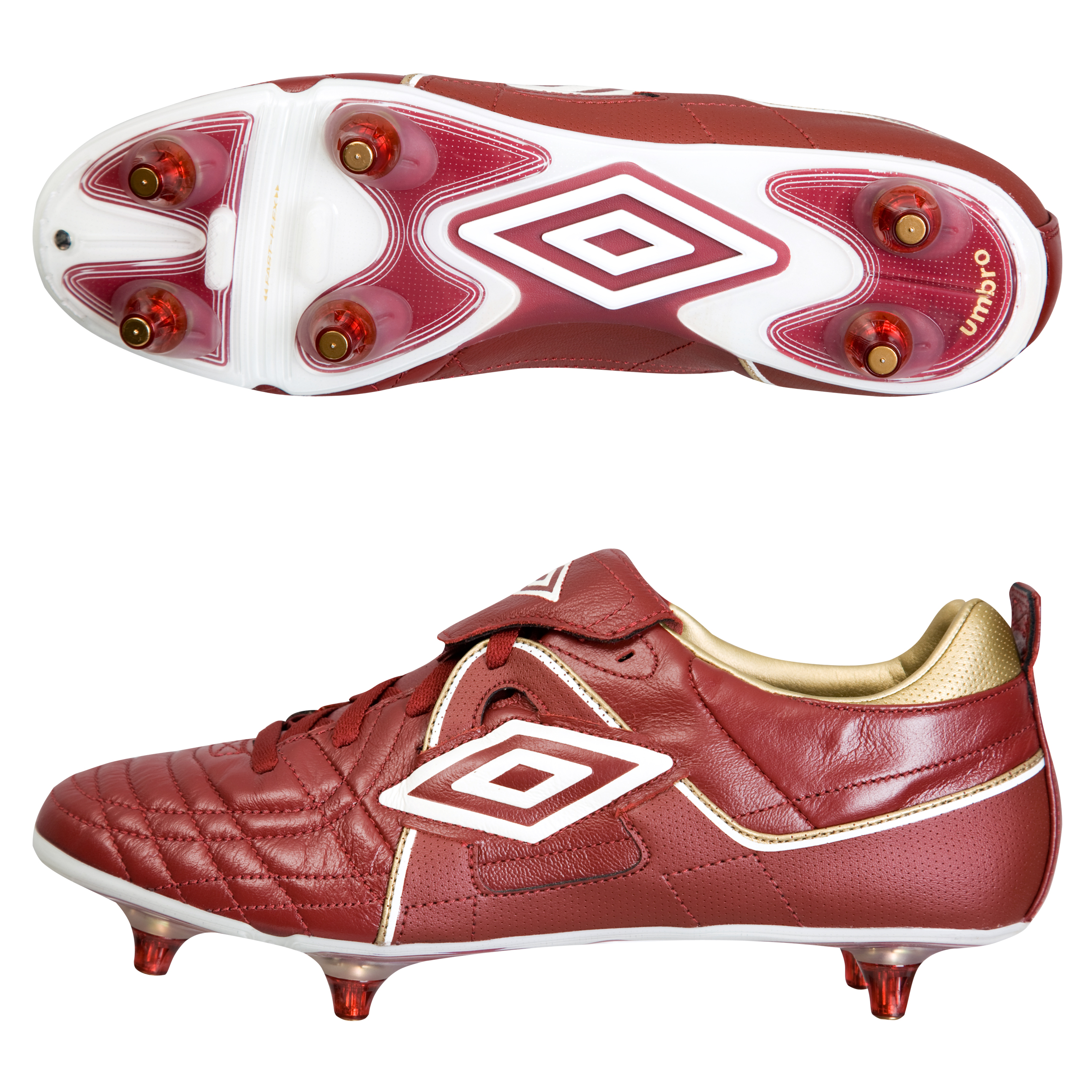 Umbro Speciali Soft Ground Football Boots - Oxblood/Swan White/Gold