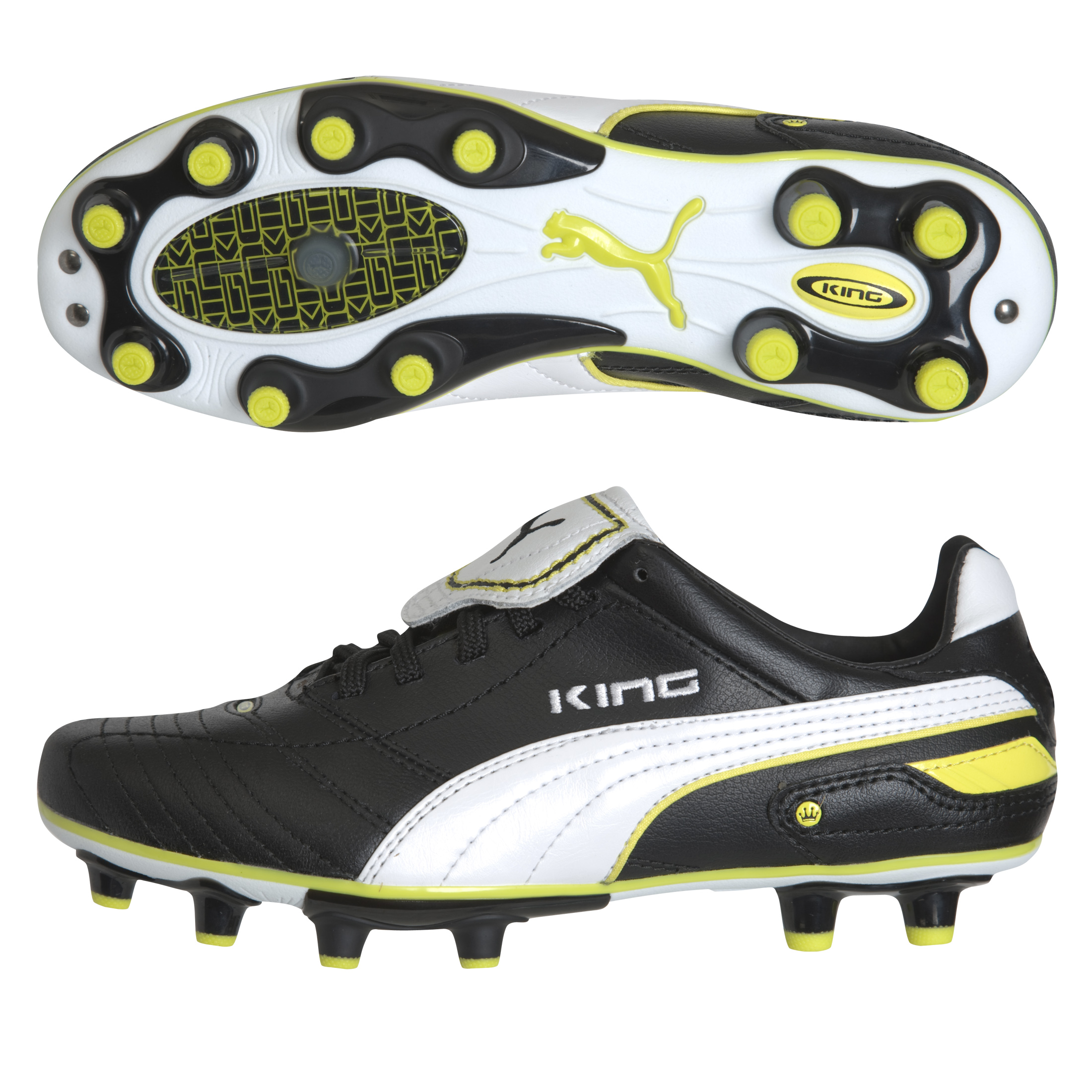 Puma King Finale I Firm Ground Junior Football Boots - Black/White/Fluo Yellow.