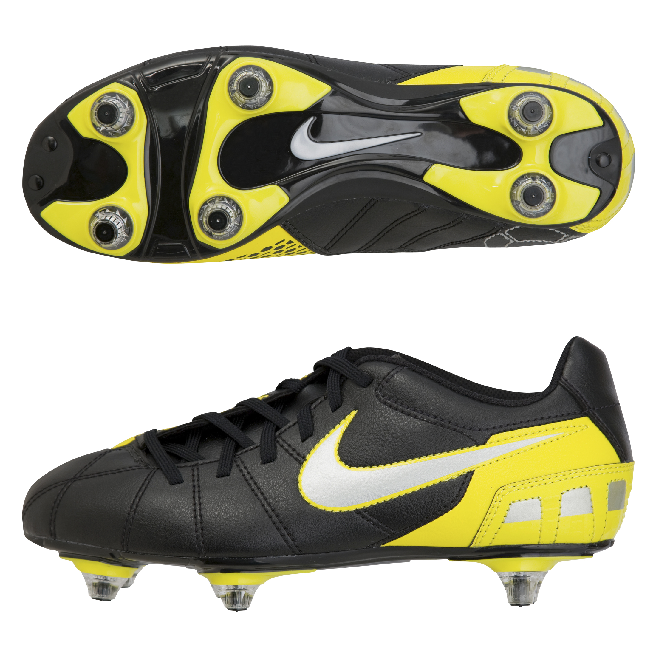 Nike Total90 Shoot III Soft Ground Football Boots -Black/Metallic Silver/Vibrant Yellow - Kids.