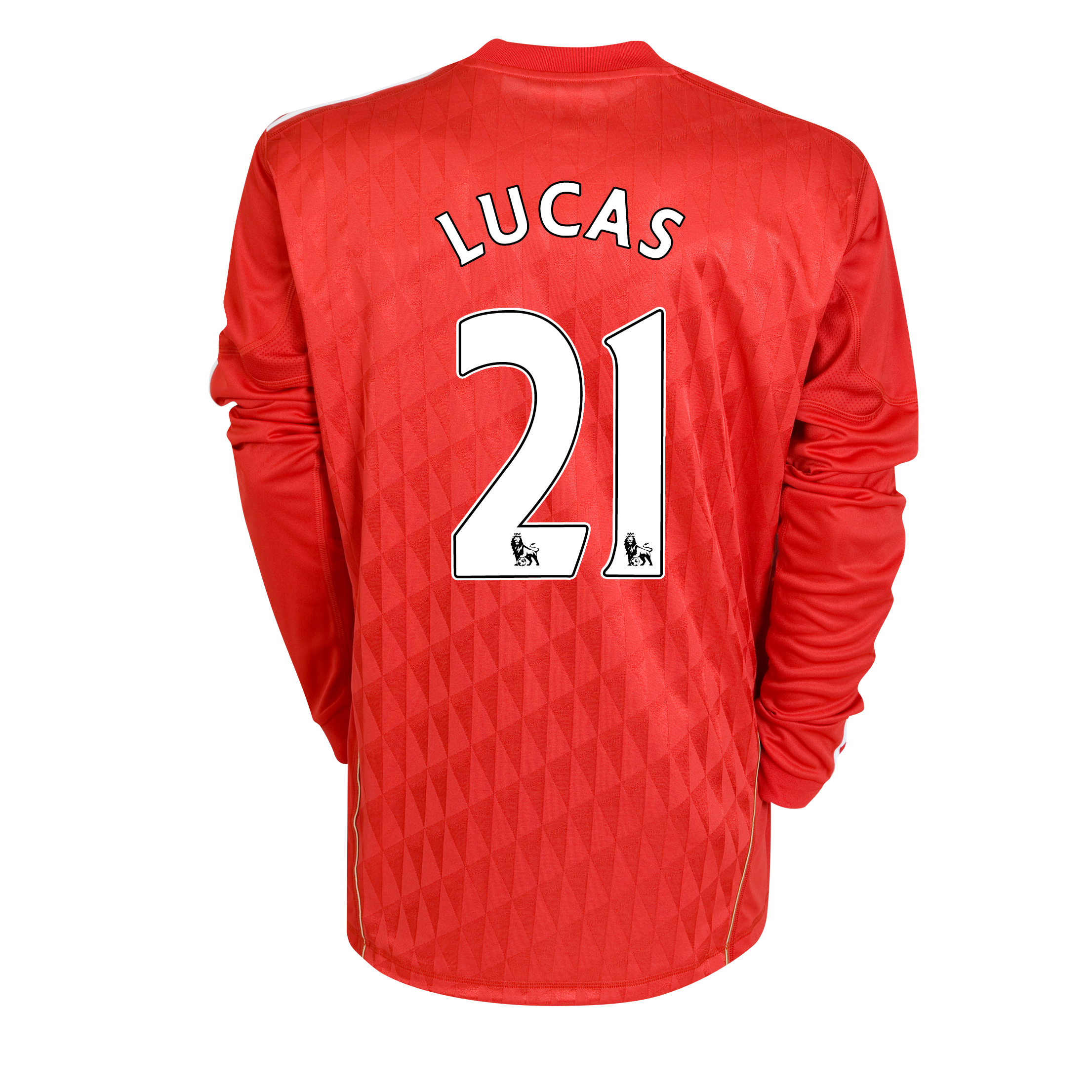 Liverpool Home Shirt 2010-12 with Lucas 21 printing - Long Sleeved
