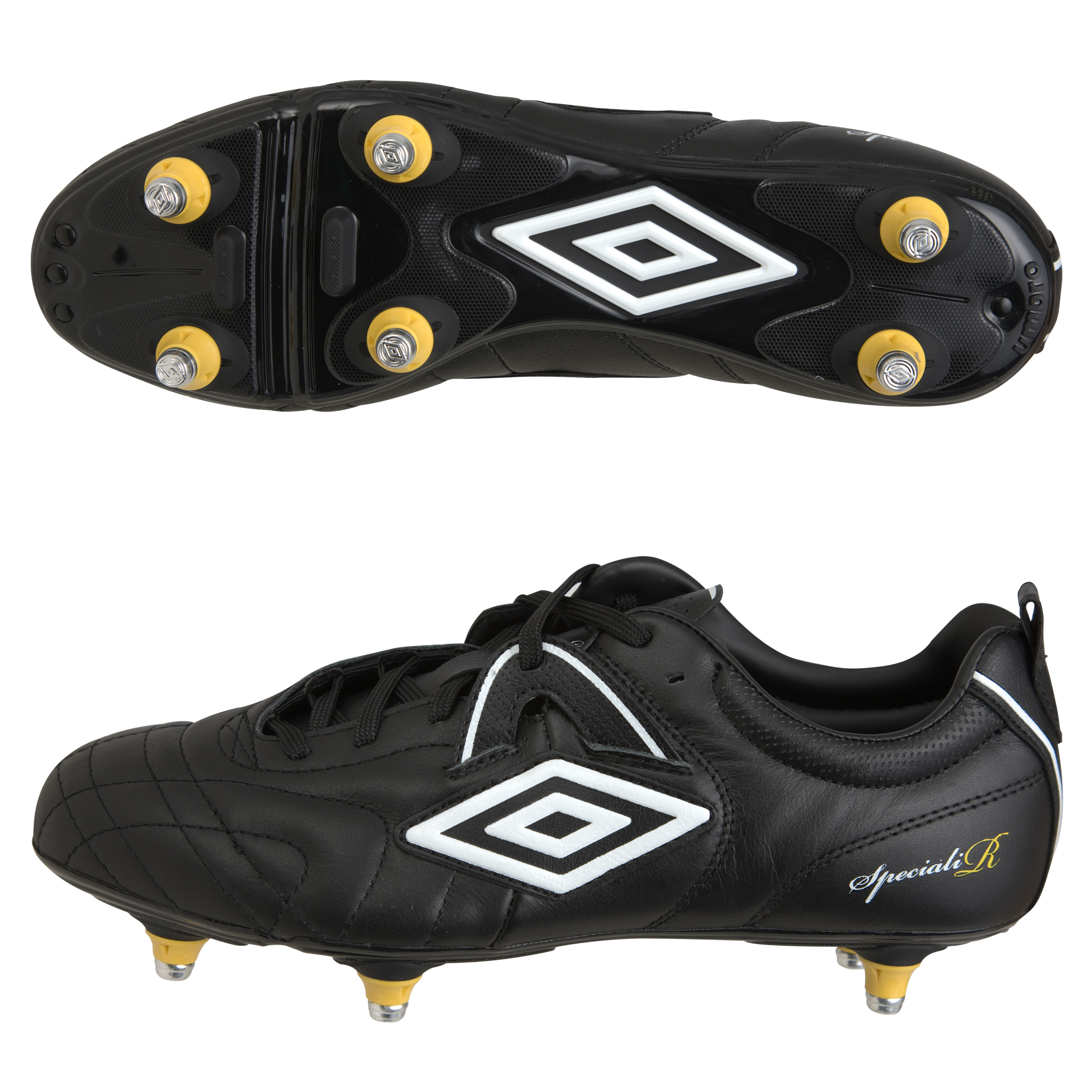 Umbro Speciali R Premier Soft Ground Football Boots - Black/White/Yellow.