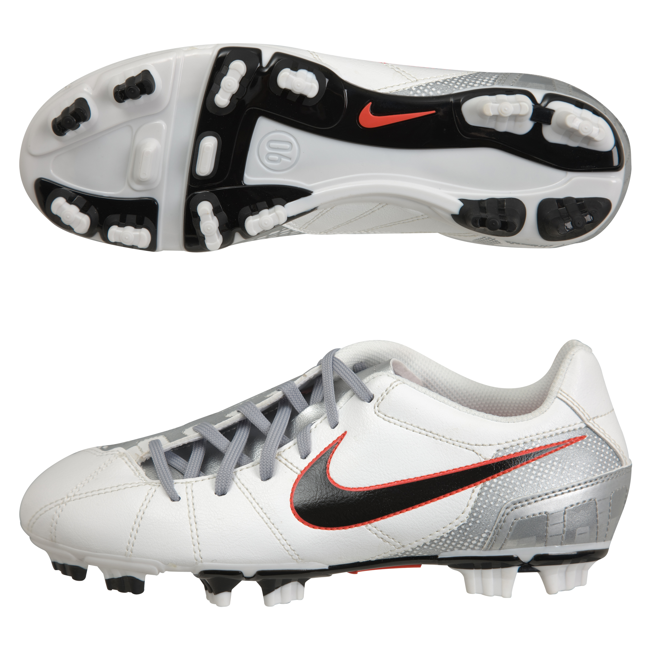 Nike Total90 Shoot III Firm Ground Football Boots - Summit White/Black/Metallic Silver - Kids.