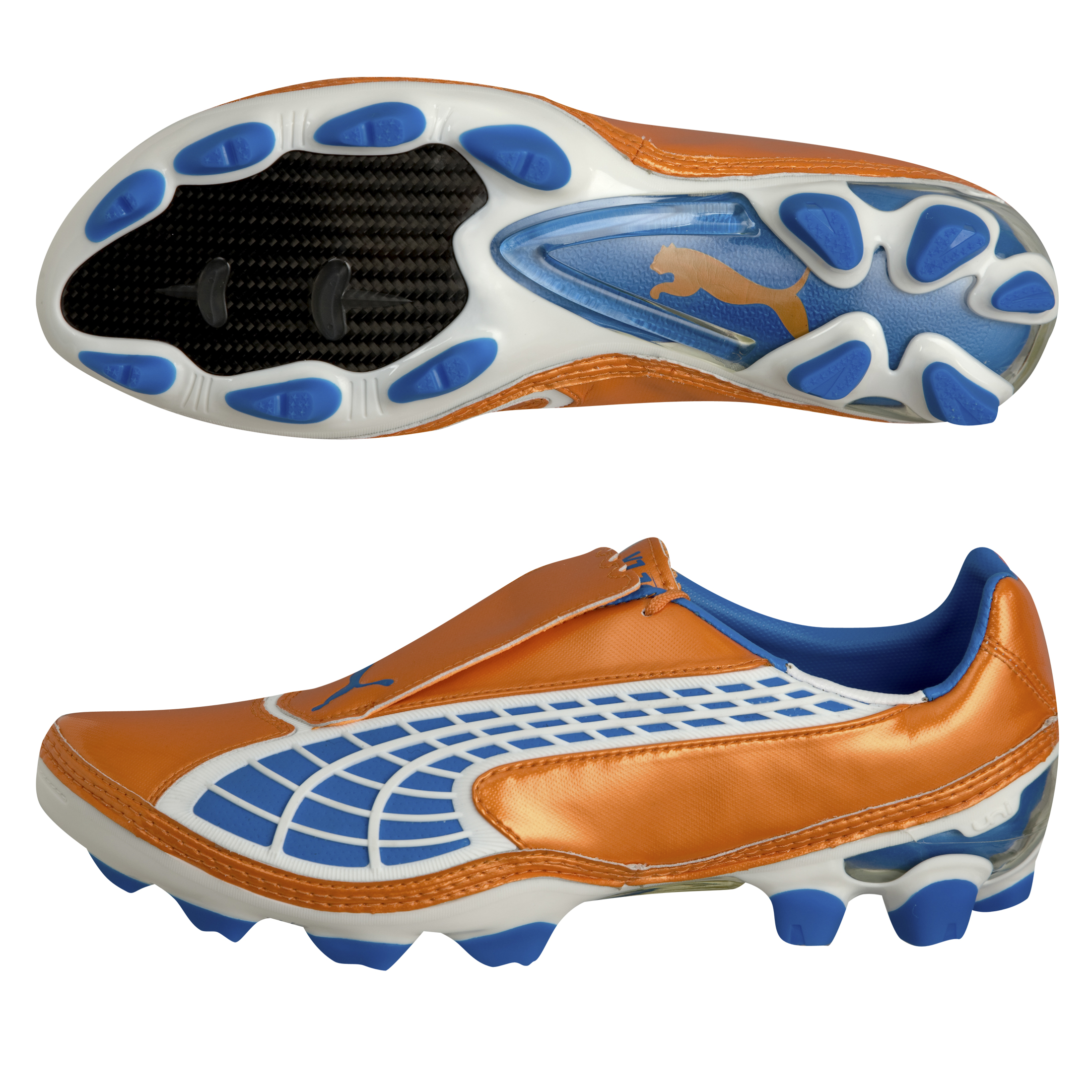 Puma V1.10 II I Firm Ground Football Boots - Fluoescent Orange/Blue Aster/White