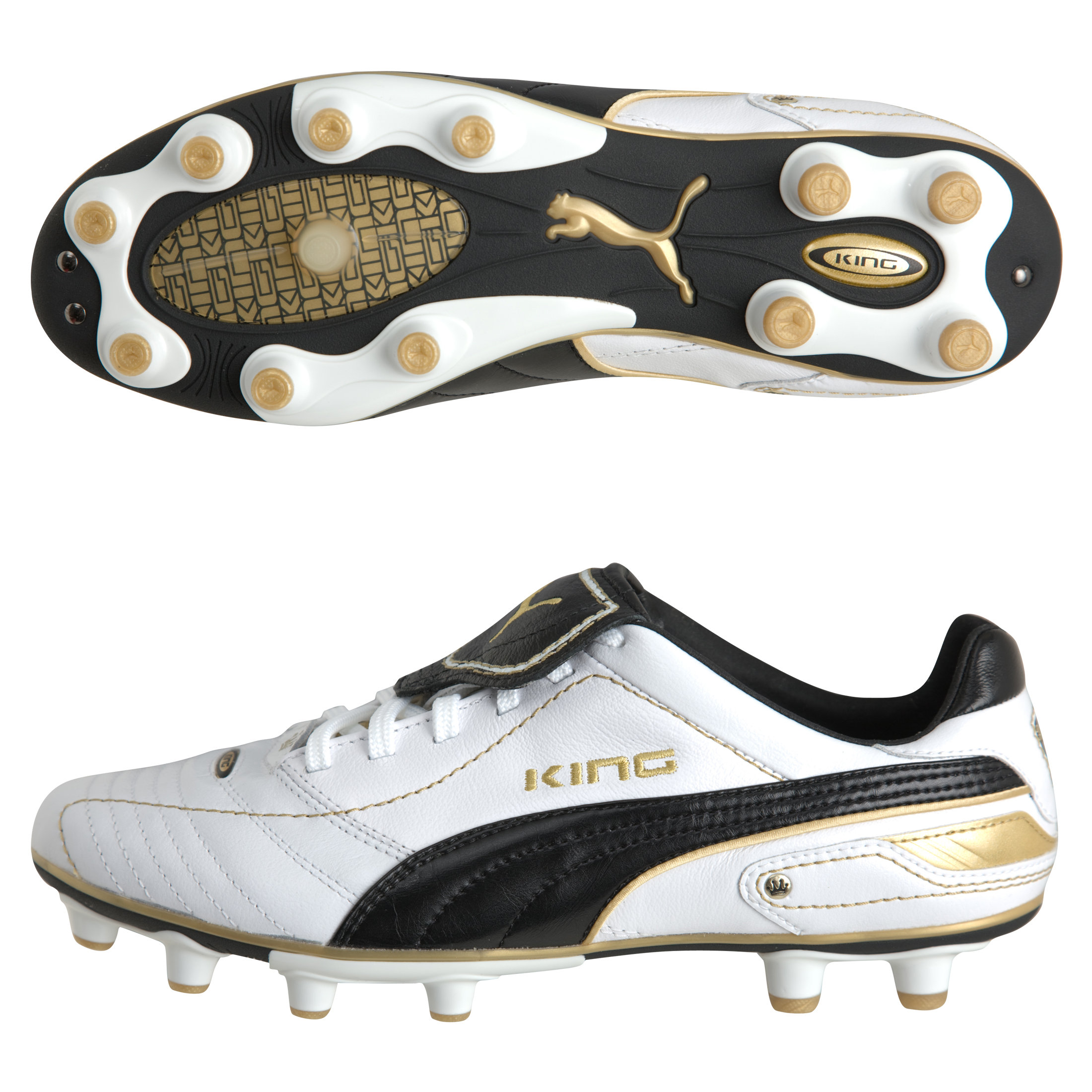 Puma King Finale i Firm Ground Football Boots - White/Black/Team Gold.