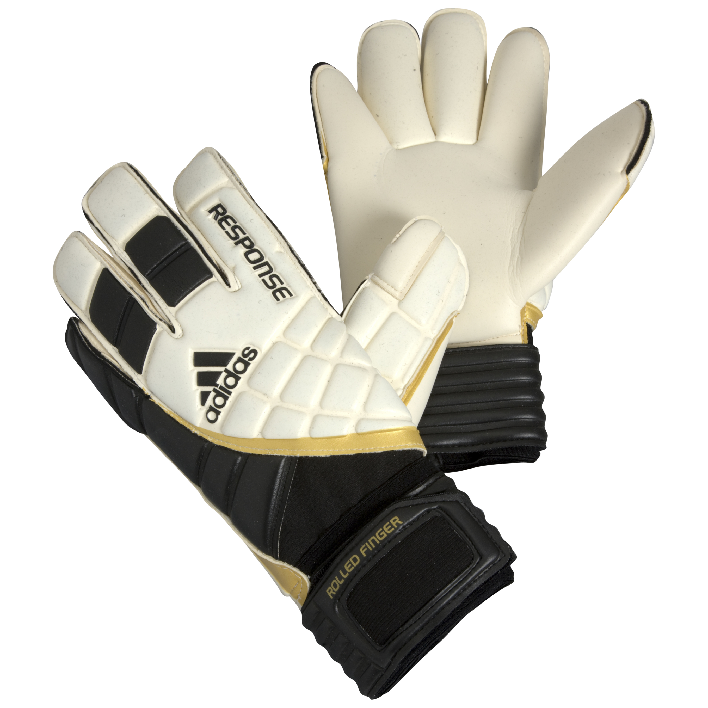 adidas Response Roll Finger Goalkeeper Gloves - White/Black/Metallic Gold.