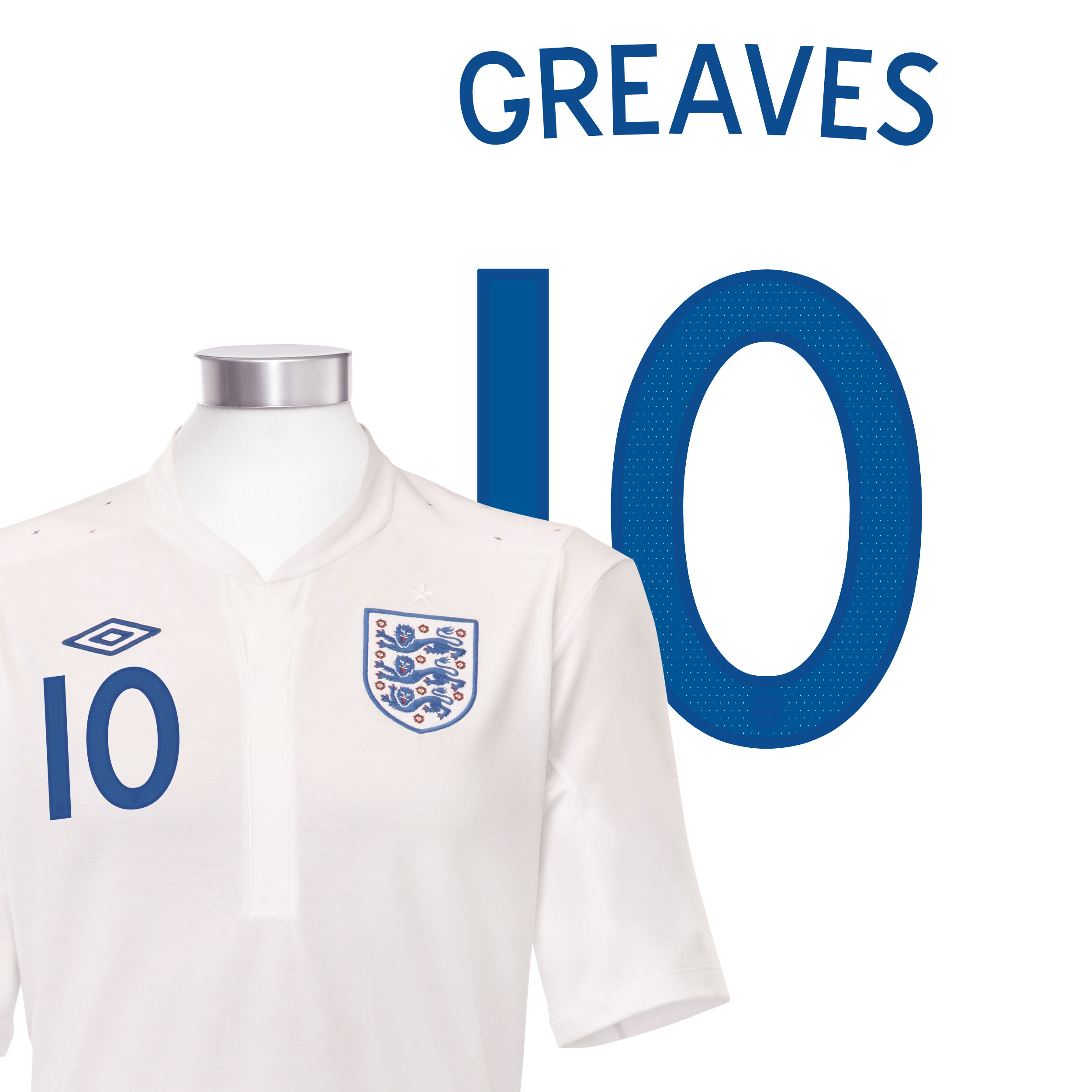 England Home Shirt 2010 with Greaves 10 printing England Home Shirt 2010 with Greaves 10 printing Small Image