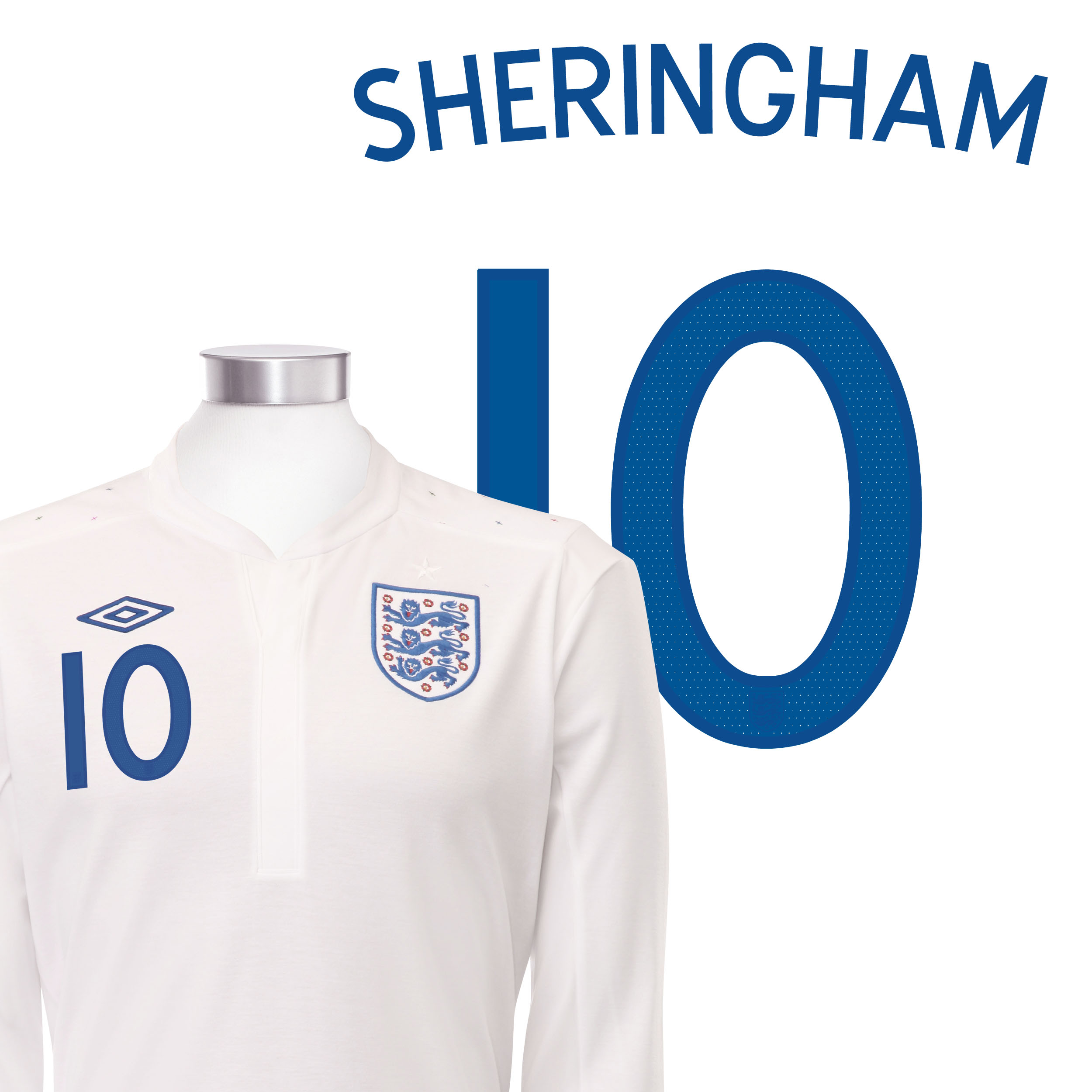 England Home Shirt 2010 - Long Sleeved with Sheringham 10 printing England Home Shirt 2010 - Long Sleeved with Sheringham 10 printing Small Image