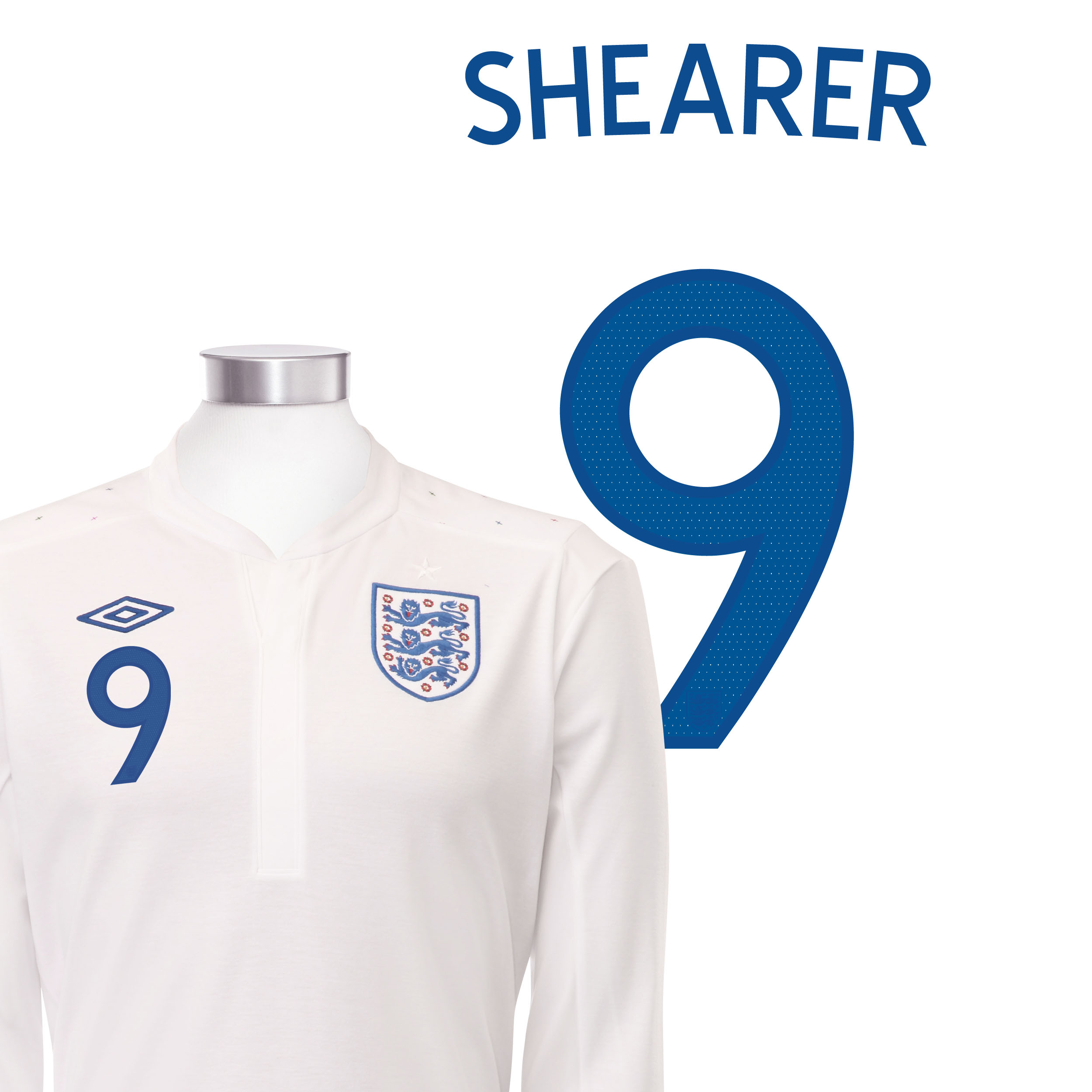 <br>England Home Shirt 2010 Long Sleeved Kids with Shearer 9 printing